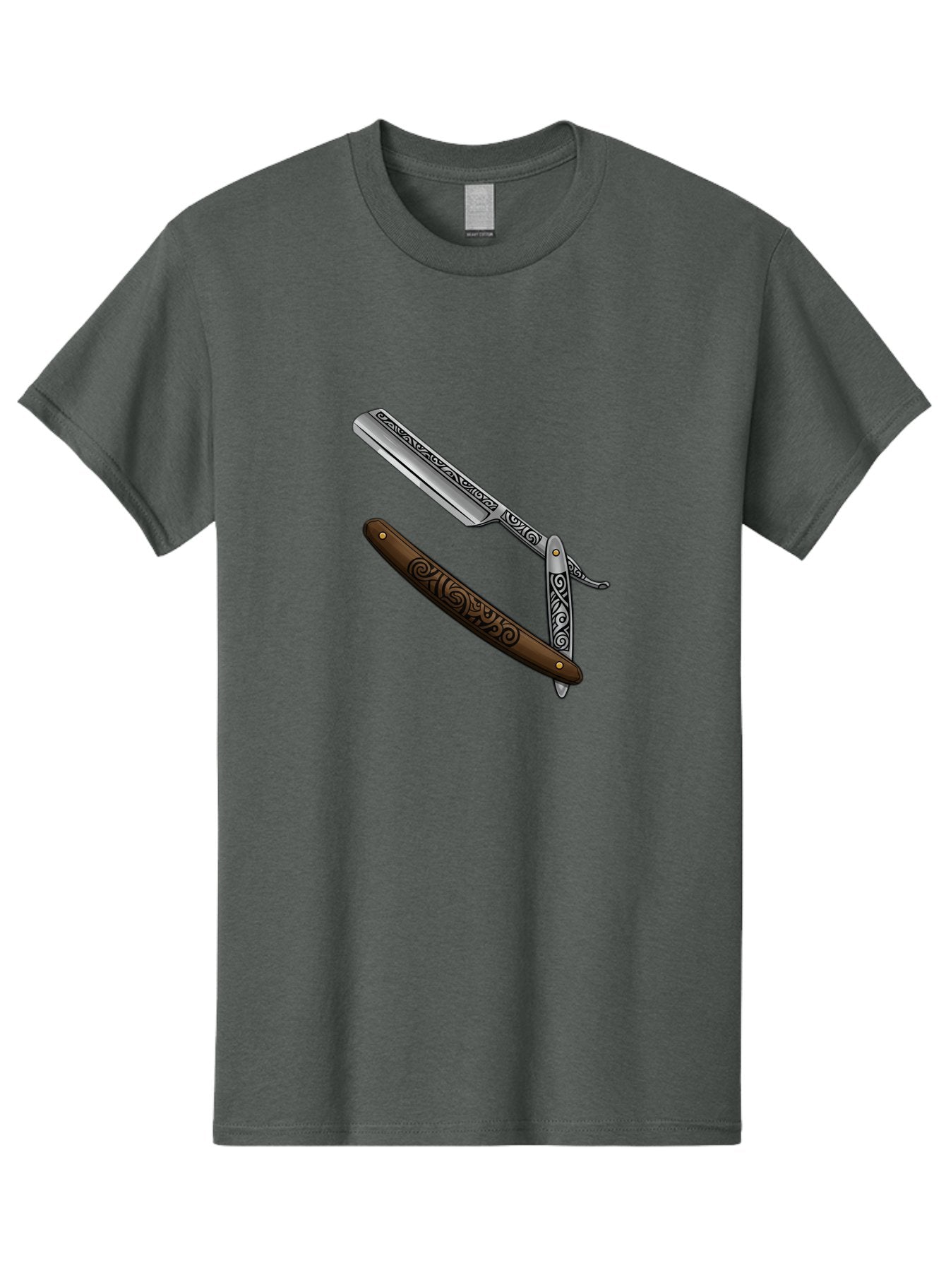 Straight-Razor Men'S Graphic Tee, 100% Cotton, Comfortable Casual Summer Wear, Machine Washable, Straight Razor, Shaving Razor, Vintage Grooming, Classic Shaving, Barber Tools, Ornate Design, Traditional Shaving, Men'S Grooming, Antique Razor Bad737 14