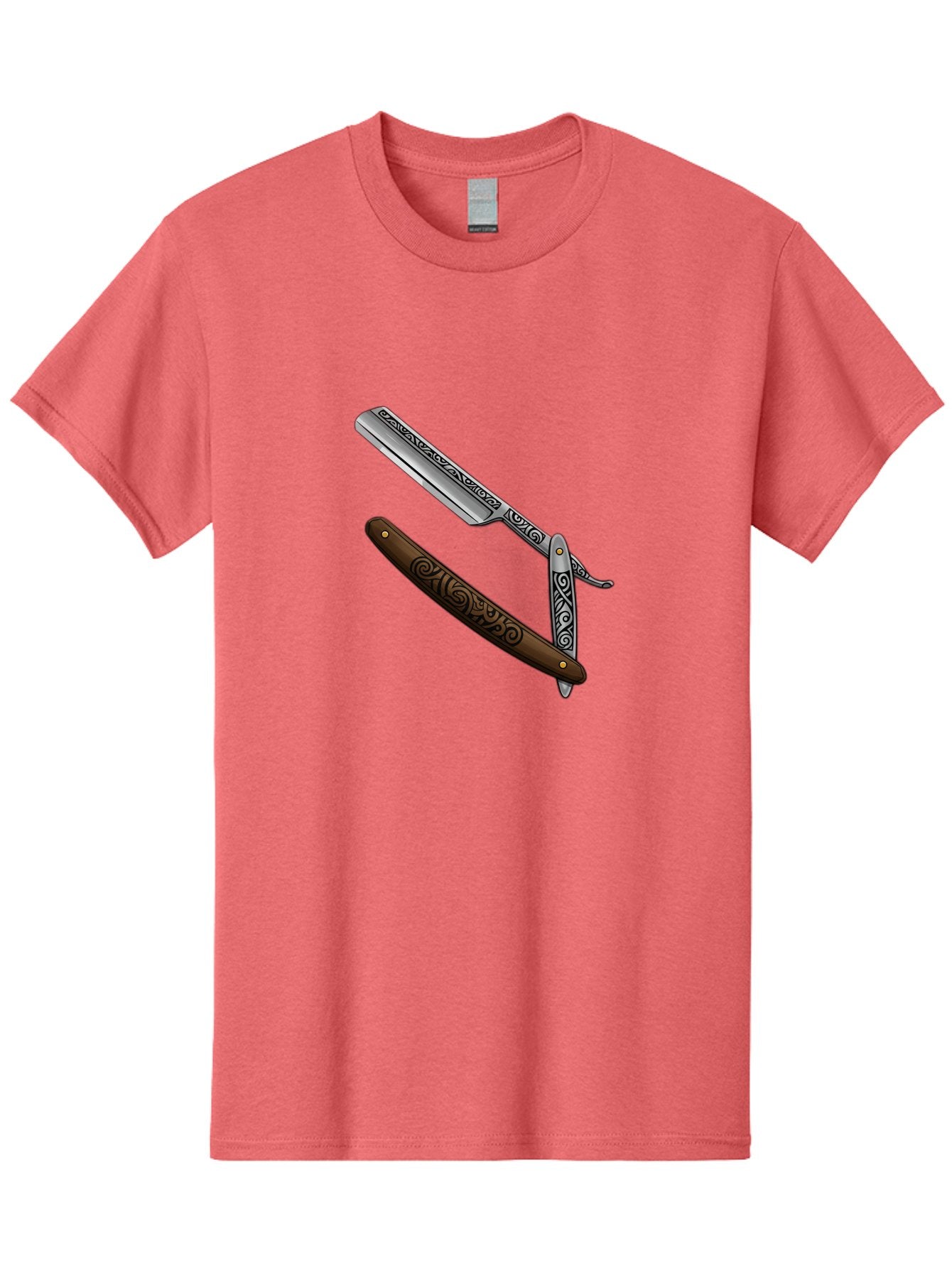 Straight-Razor Men'S Graphic Tee, 100% Cotton, Comfortable Casual Summer Wear, Machine Washable, Straight Razor, Shaving Razor, Vintage Grooming, Classic Shaving, Barber Tools, Ornate Design, Traditional Shaving, Men'S Grooming, Antique Razor Bad737