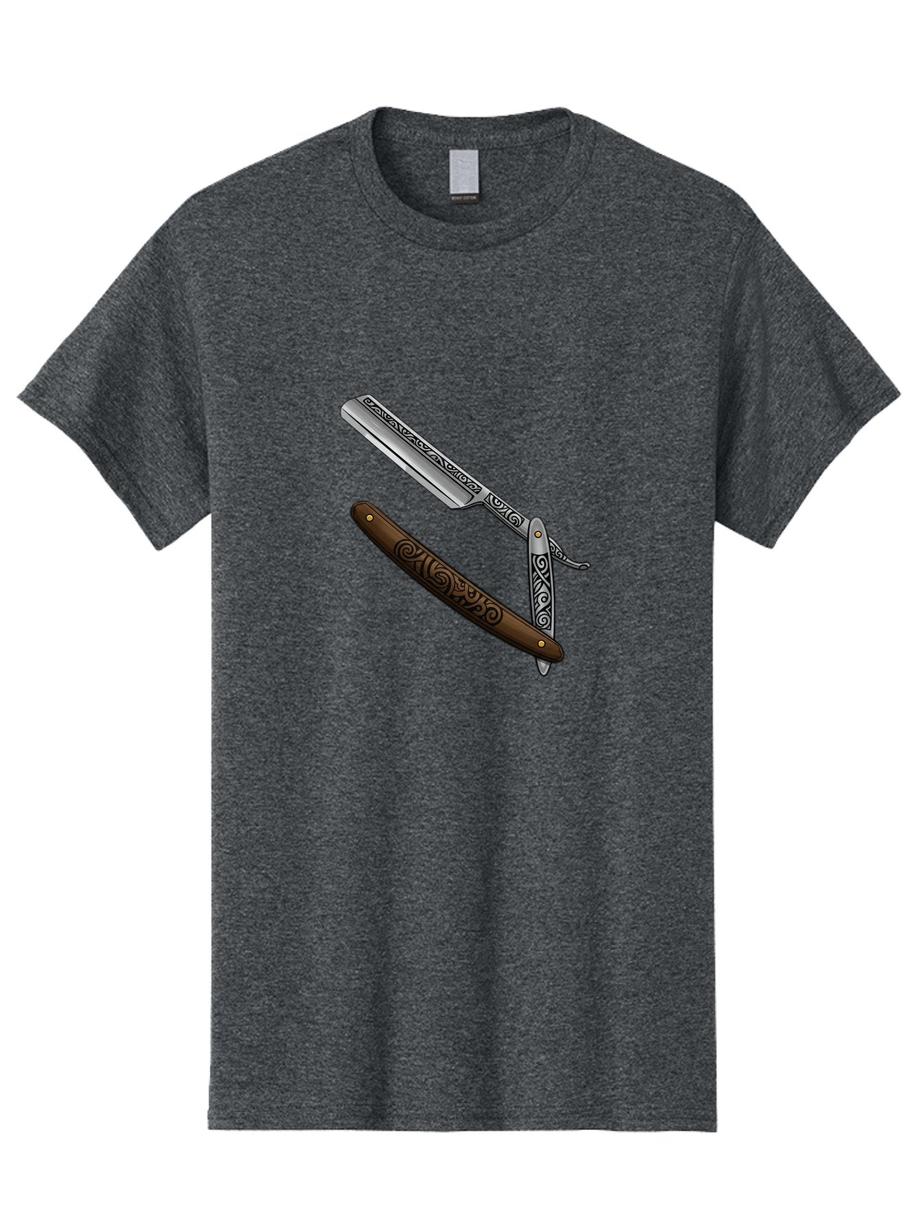 Straight-Razor Men'S Graphic Tee, 100% Cotton, Comfortable Casual Summer Wear, Machine Washable, Straight Razor, Shaving Razor, Vintage Grooming, Classic Shaving, Barber Tools, Ornate Design, Traditional Shaving, Men'S Grooming, Antique Razor Bad737 13