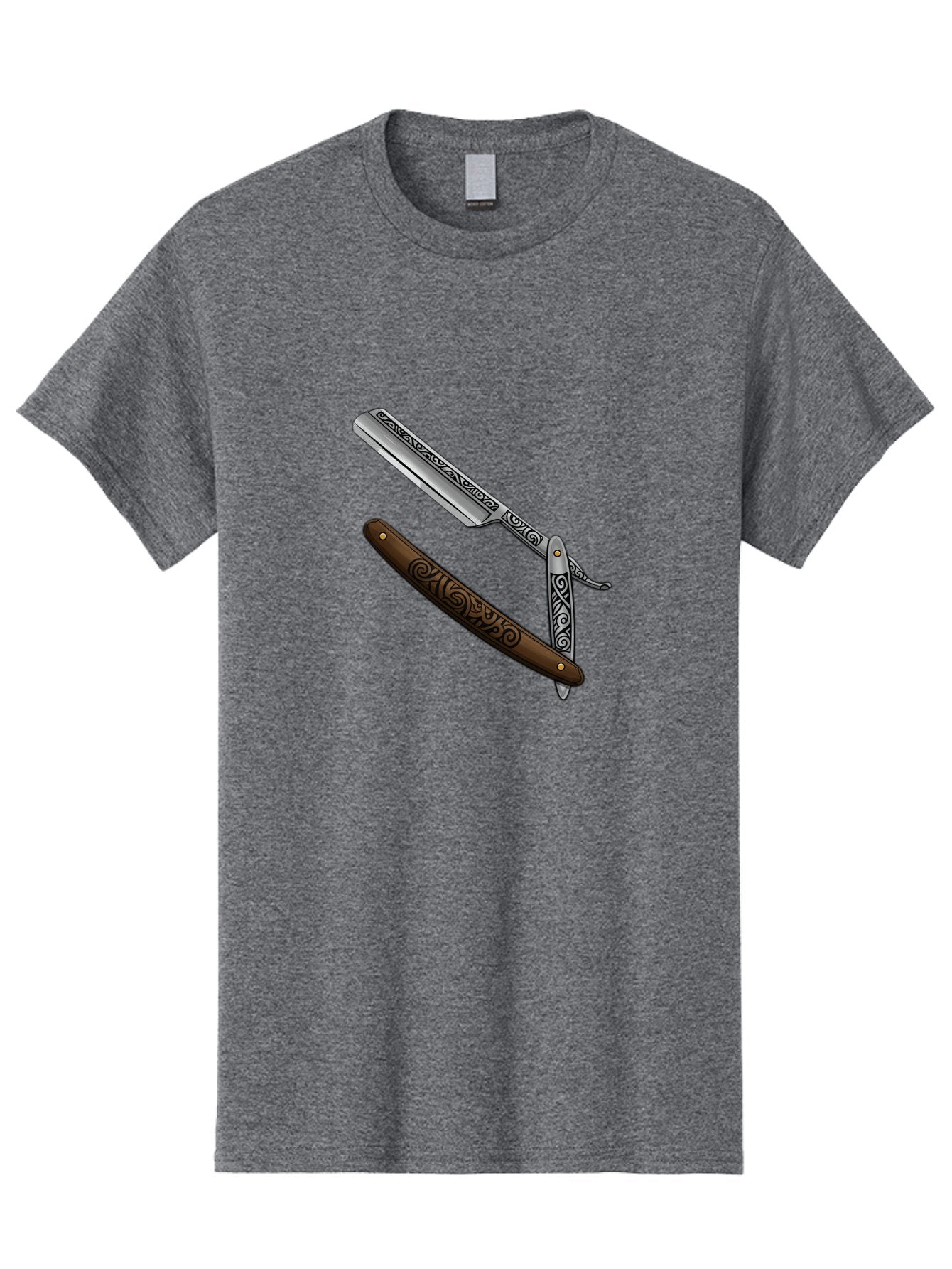 Straight-Razor Men'S Graphic Tee, 100% Cotton, Comfortable Casual Summer Wear, Machine Washable, Straight Razor, Shaving Razor, Vintage Grooming, Classic Shaving, Barber Tools, Ornate Design, Traditional Shaving, Men'S Grooming, Antique Razor Bad737 8