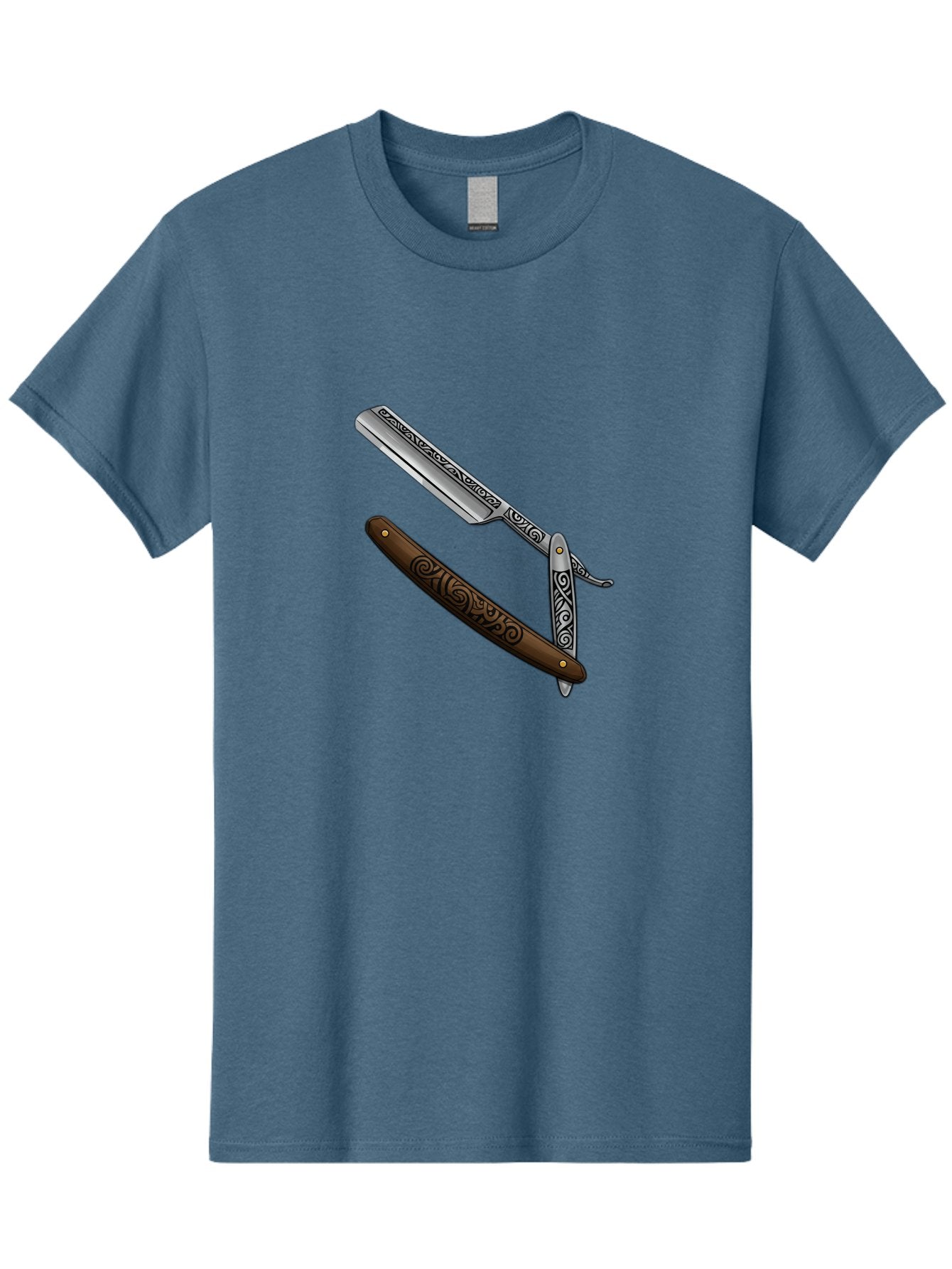 Straight-Razor Men'S Graphic Tee, 100% Cotton, Comfortable Casual Summer Wear, Machine Washable, Straight Razor, Shaving Razor, Vintage Grooming, Classic Shaving, Barber Tools, Ornate Design, Traditional Shaving, Men'S Grooming, Antique Razor Bad737 7