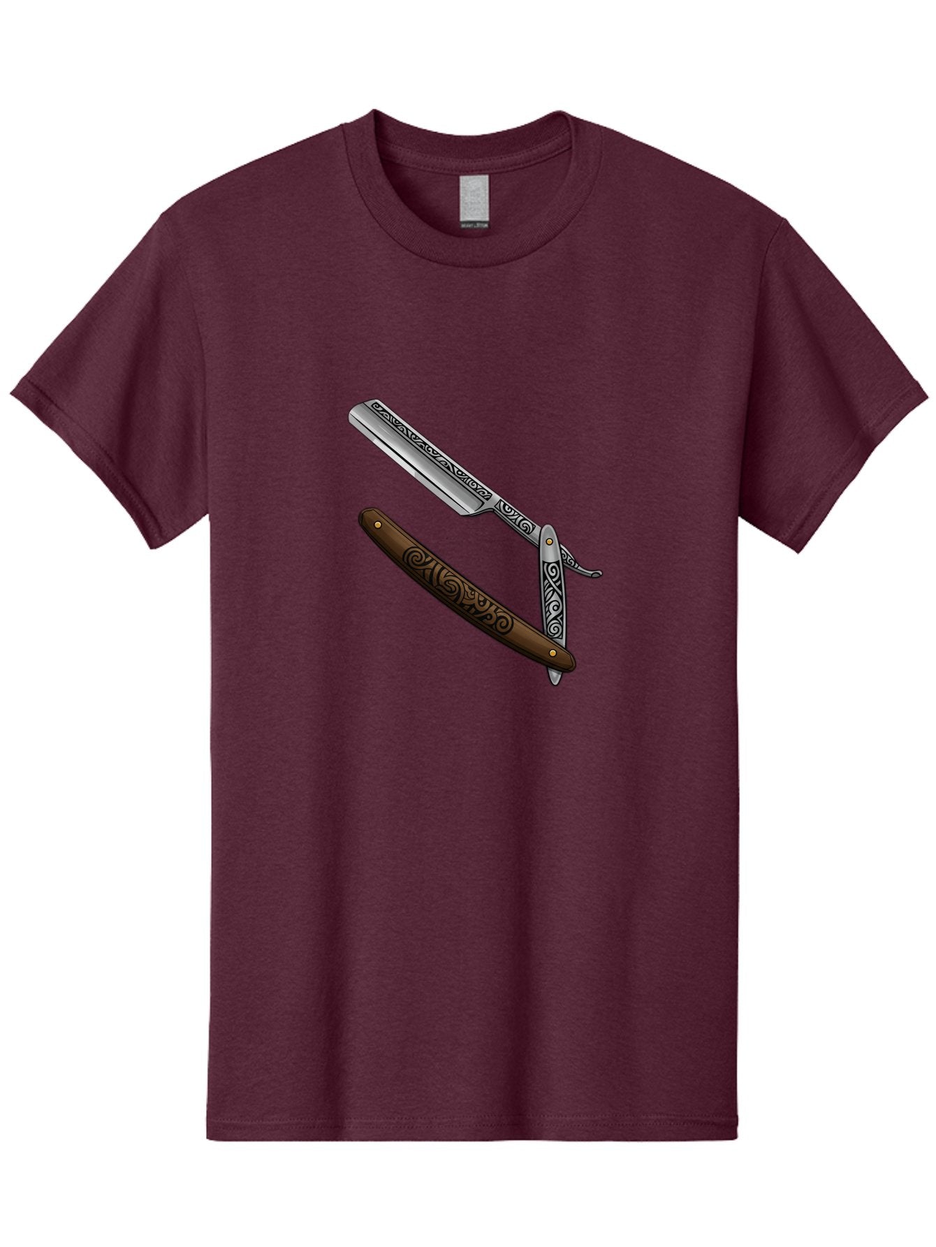 Straight-Razor Men'S Graphic Tee, 100% Cotton, Comfortable Casual Summer Wear, Machine Washable, Straight Razor, Shaving Razor, Vintage Grooming, Classic Shaving, Barber Tools, Ornate Design, Traditional Shaving, Men'S Grooming, Antique Razor Bad737 15