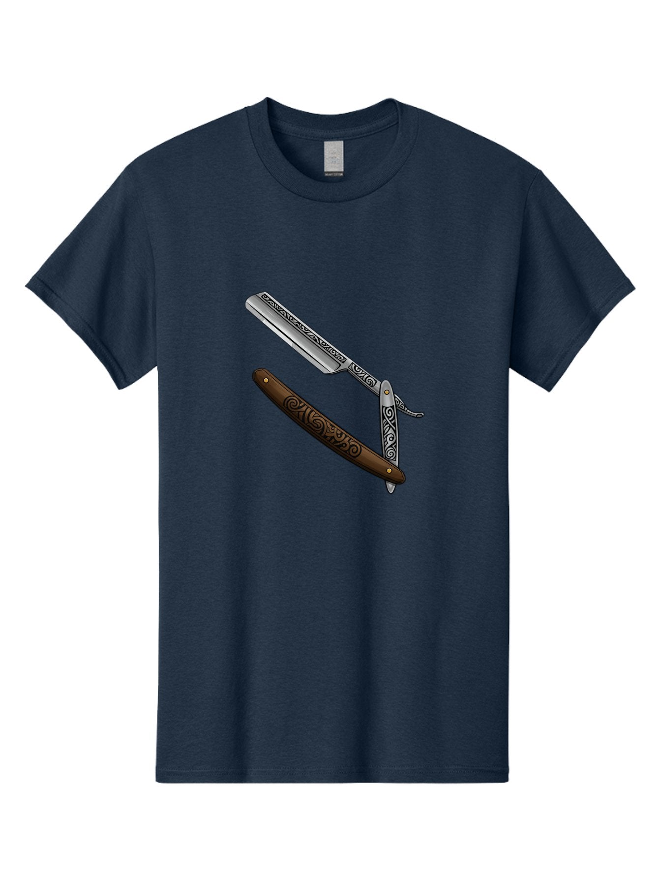 Straight-Razor Men'S Graphic Tee, 100% Cotton, Comfortable Casual Summer Wear, Machine Washable, Straight Razor, Shaving Razor, Vintage Grooming, Classic Shaving, Barber Tools, Ornate Design, Traditional Shaving, Men'S Grooming, Antique Razor Bad737 5