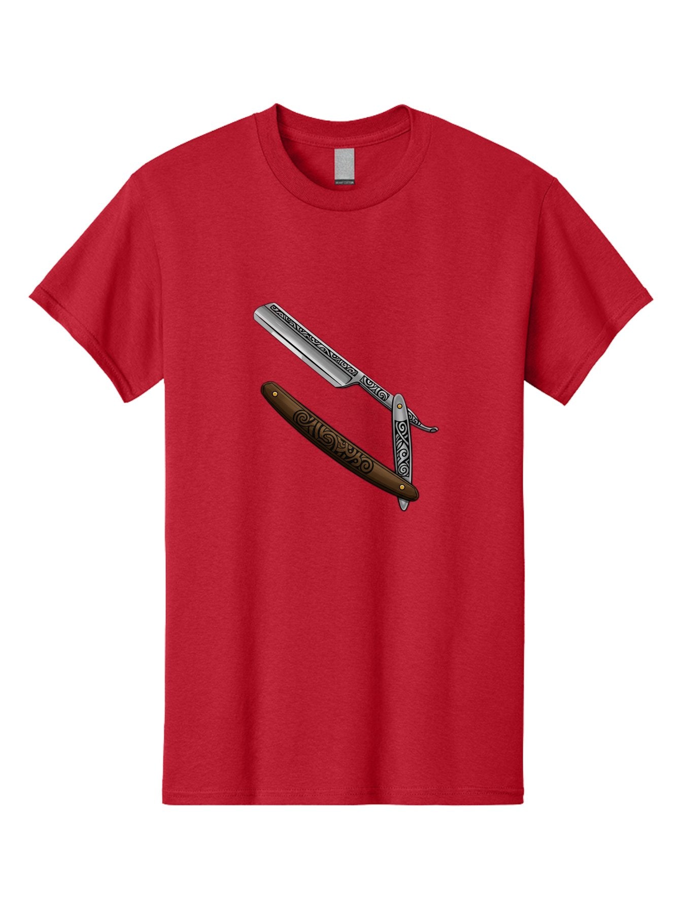 Straight-Razor Men'S Graphic Tee, 100% Cotton, Comfortable Casual Summer Wear, Machine Washable, Straight Razor, Shaving Razor, Vintage Grooming, Classic Shaving, Barber Tools, Ornate Design, Traditional Shaving, Men'S Grooming, Antique Razor Bad737 10