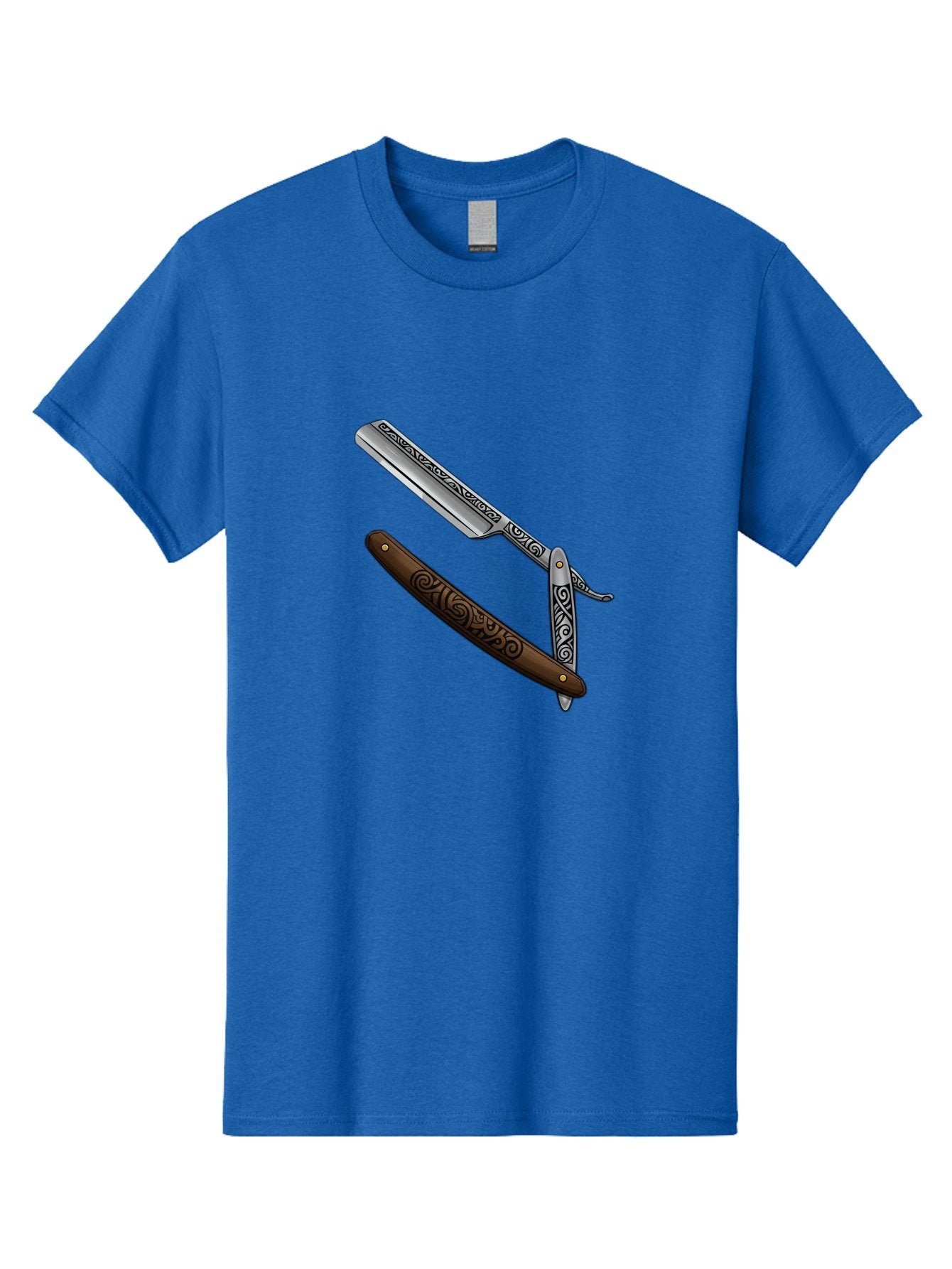 Straight-Razor Men'S Graphic Tee, 100% Cotton, Comfortable Casual Summer Wear, Machine Washable, Straight Razor, Shaving Razor, Vintage Grooming, Classic Shaving, Barber Tools, Ornate Design, Traditional Shaving, Men'S Grooming, Antique Razor Bad737 3