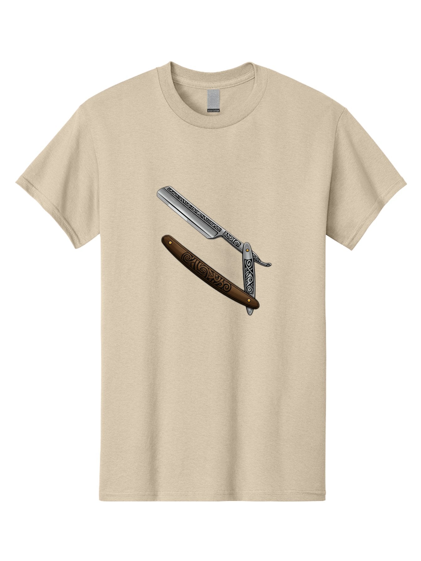 Straight-Razor Men'S Graphic Tee, 100% Cotton, Comfortable Casual Summer Wear, Machine Washable, Straight Razor, Shaving Razor, Vintage Grooming, Classic Shaving, Barber Tools, Ornate Design, Traditional Shaving, Men'S Grooming, Antique Razor Bad737 9