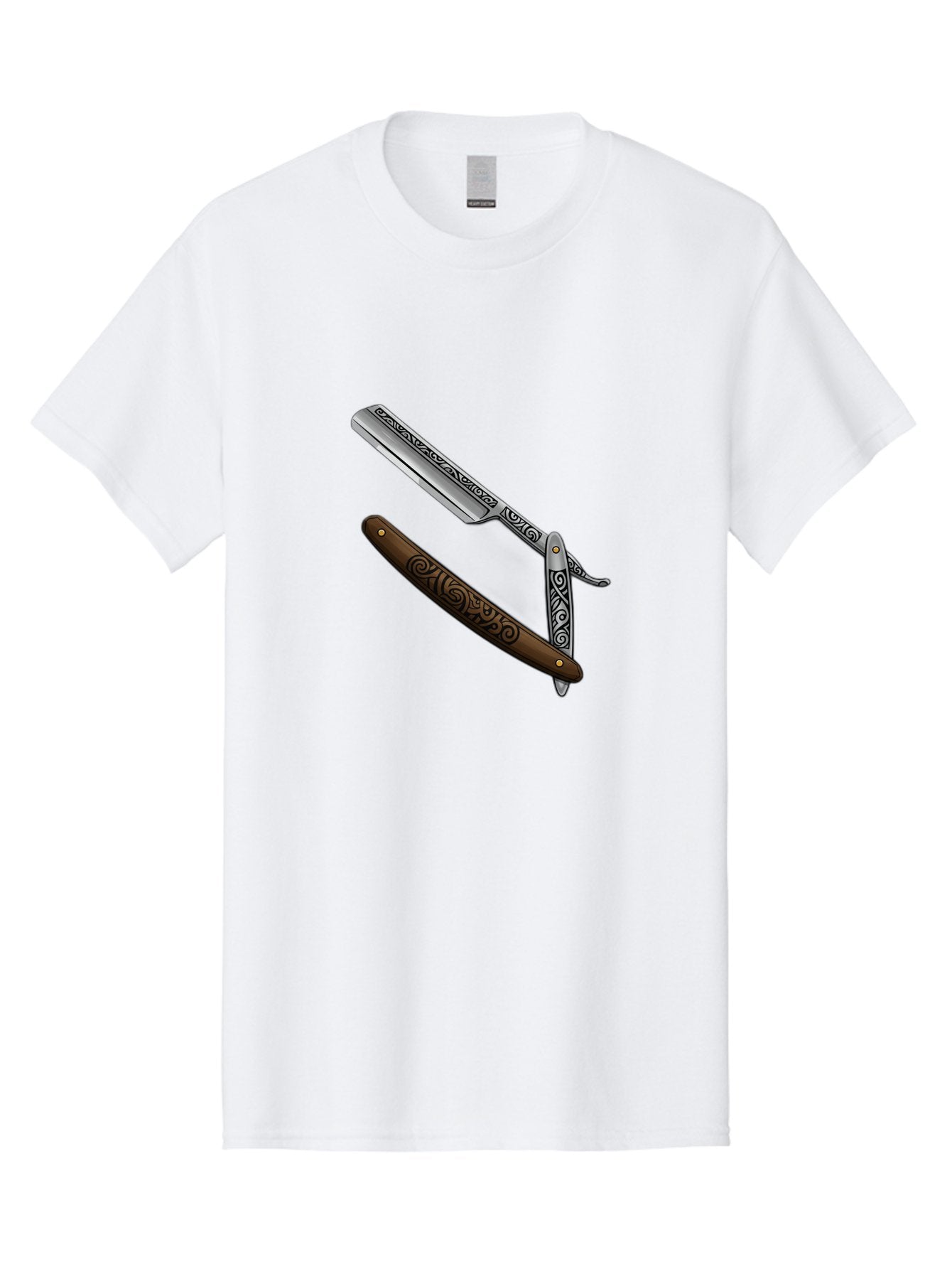 Straight-Razor Men'S Graphic Tee, 100% Cotton, Comfortable Casual Summer Wear, Machine Washable, Straight Razor, Shaving Razor, Vintage Grooming, Classic Shaving, Barber Tools, Ornate Design, Traditional Shaving, Men'S Grooming, Antique Razor Bad737