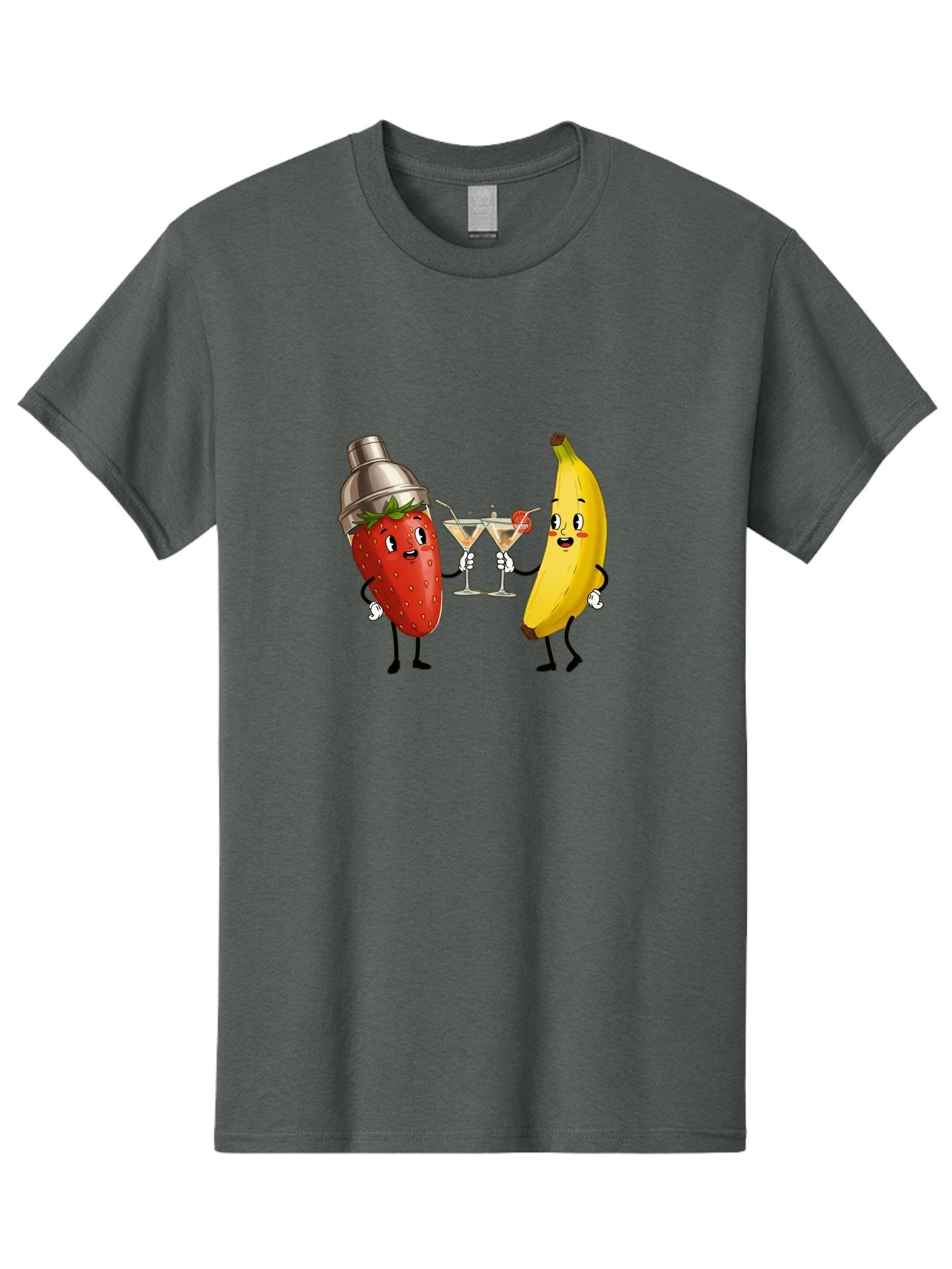 Strawberry-Banana-Cocktail Men'S Graphic Tee, 100% Cotton, Comfortable Casual Summer Wear, Machine Washable, Cartoon Strawberry, Cocktail Shaker, Martini Glasses, Banana Character, Fruit Cocktail, Funny Illustration, Animated Fruit, Bad738 14