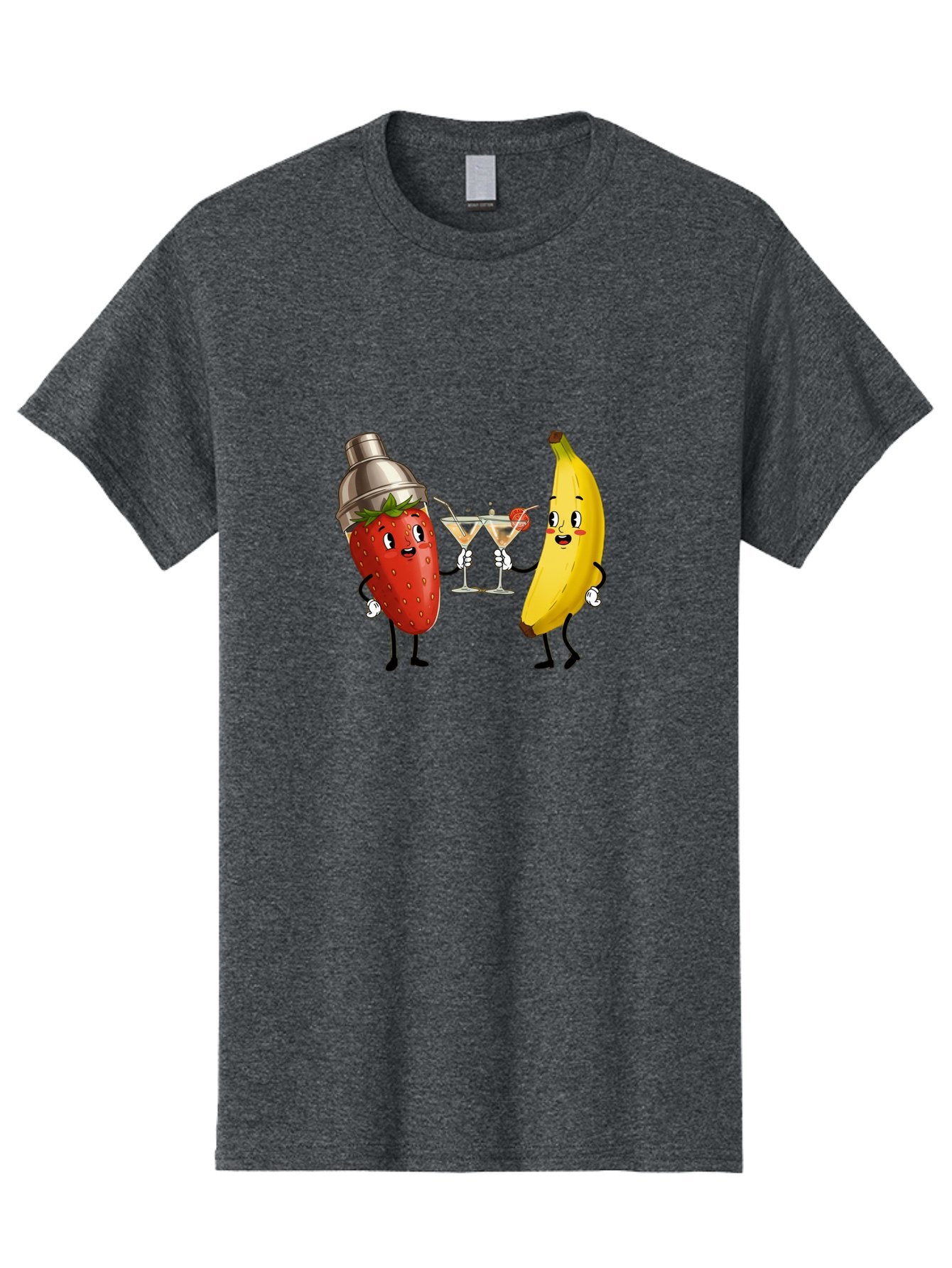 Strawberry-Banana-Cocktail Men'S Graphic Tee, 100% Cotton, Comfortable Casual Summer Wear, Machine Washable, Cartoon Strawberry, Cocktail Shaker, Martini Glasses, Banana Character, Fruit Cocktail, Funny Illustration, Animated Fruit, Bad738 5