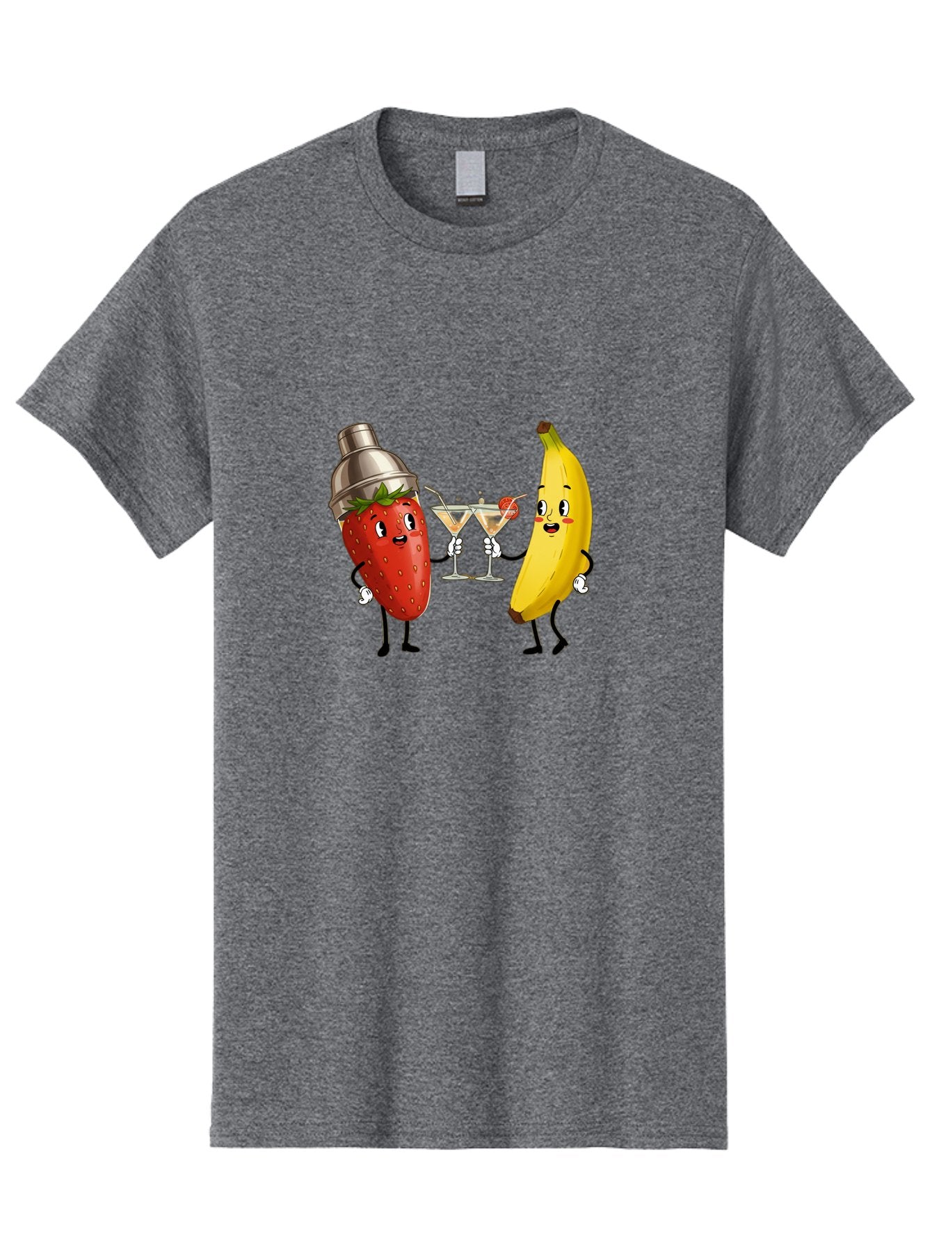 Strawberry-Banana-Cocktail Men'S Graphic Tee, 100% Cotton, Comfortable Casual Summer Wear, Machine Washable, Cartoon Strawberry, Cocktail Shaker, Martini Glasses, Banana Character, Fruit Cocktail, Funny Illustration, Animated Fruit, Bad738 13