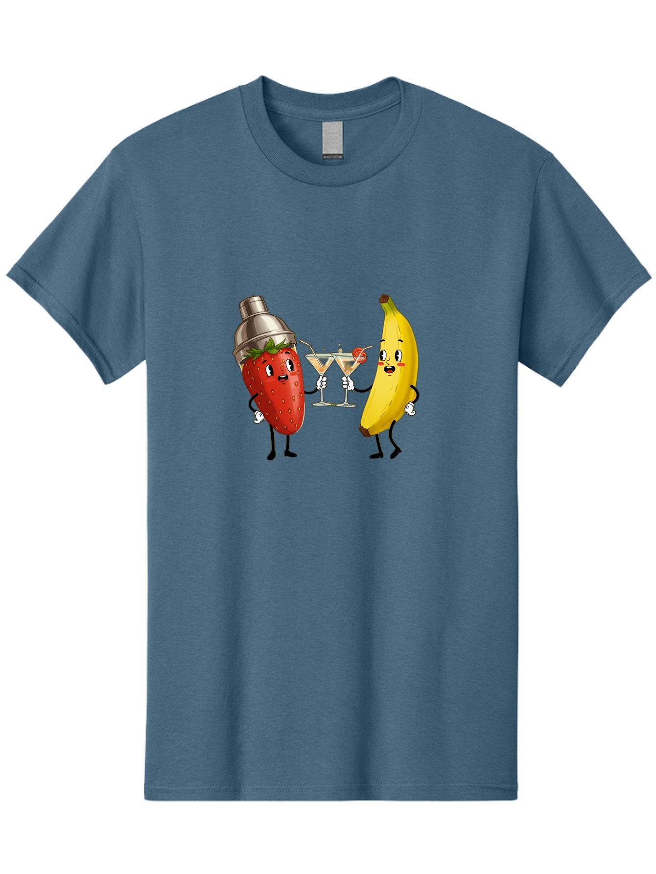 Strawberry-Banana-Cocktail Men'S Graphic Tee, 100% Cotton, Comfortable Casual Summer Wear, Machine Washable, Cartoon Strawberry, Cocktail Shaker, Martini Glasses, Banana Character, Fruit Cocktail, Funny Illustration, Animated Fruit, Bad738 10