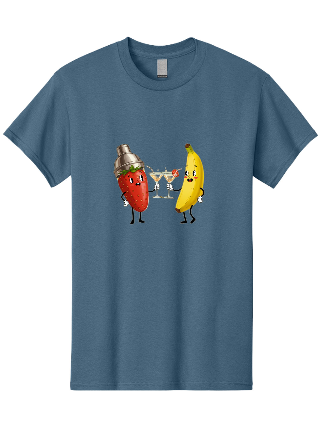 Strawberry-Banana-Cocktail Men'S Graphic Tee, 100% Cotton, Comfortable Casual Summer Wear, Machine Washable, Cartoon Strawberry, Cocktail Shaker, Martini Glasses, Banana Character, Fruit Cocktail, Funny Illustration, Animated Fruit, Bad738 14
