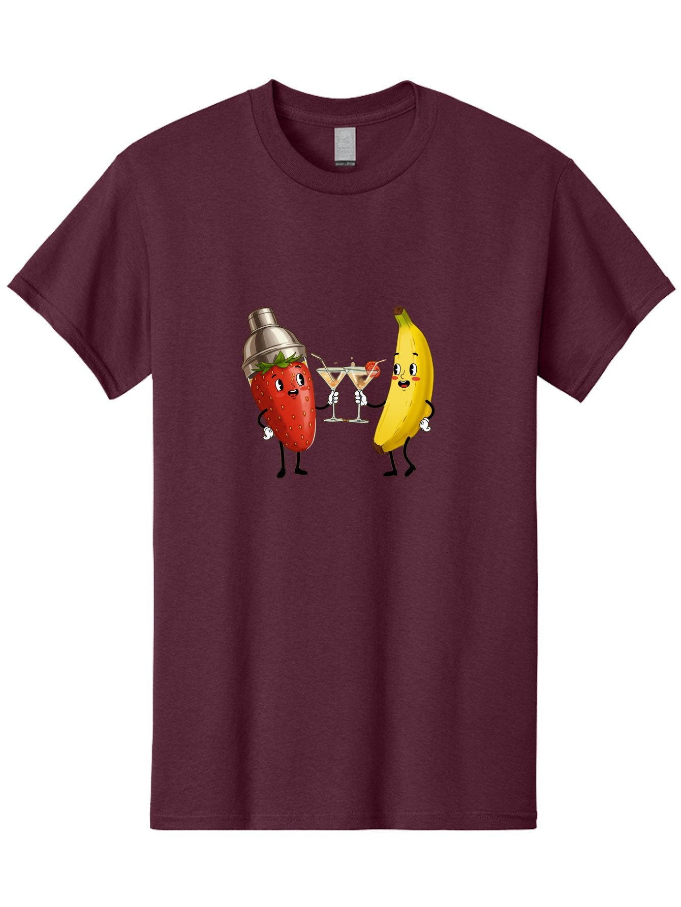 Strawberry-Banana-Cocktail Men'S Graphic Tee, 100% Cotton, Comfortable Casual Summer Wear, Machine Washable, Cartoon Strawberry, Cocktail Shaker, Martini Glasses, Banana Character, Fruit Cocktail, Funny Illustration, Animated Fruit, Bad738 12