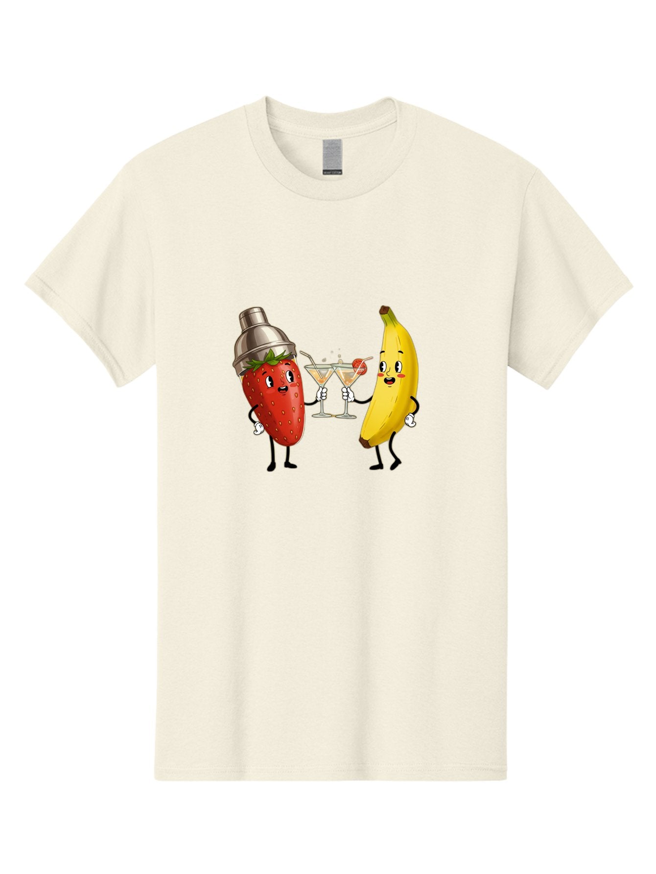 Strawberry-Banana-Cocktail Men'S Graphic Tee, 100% Cotton, Comfortable Casual Summer Wear, Machine Washable, Cartoon Strawberry, Cocktail Shaker, Martini Glasses, Banana Character, Fruit Cocktail, Funny Illustration, Animated Fruit, Bad738 8