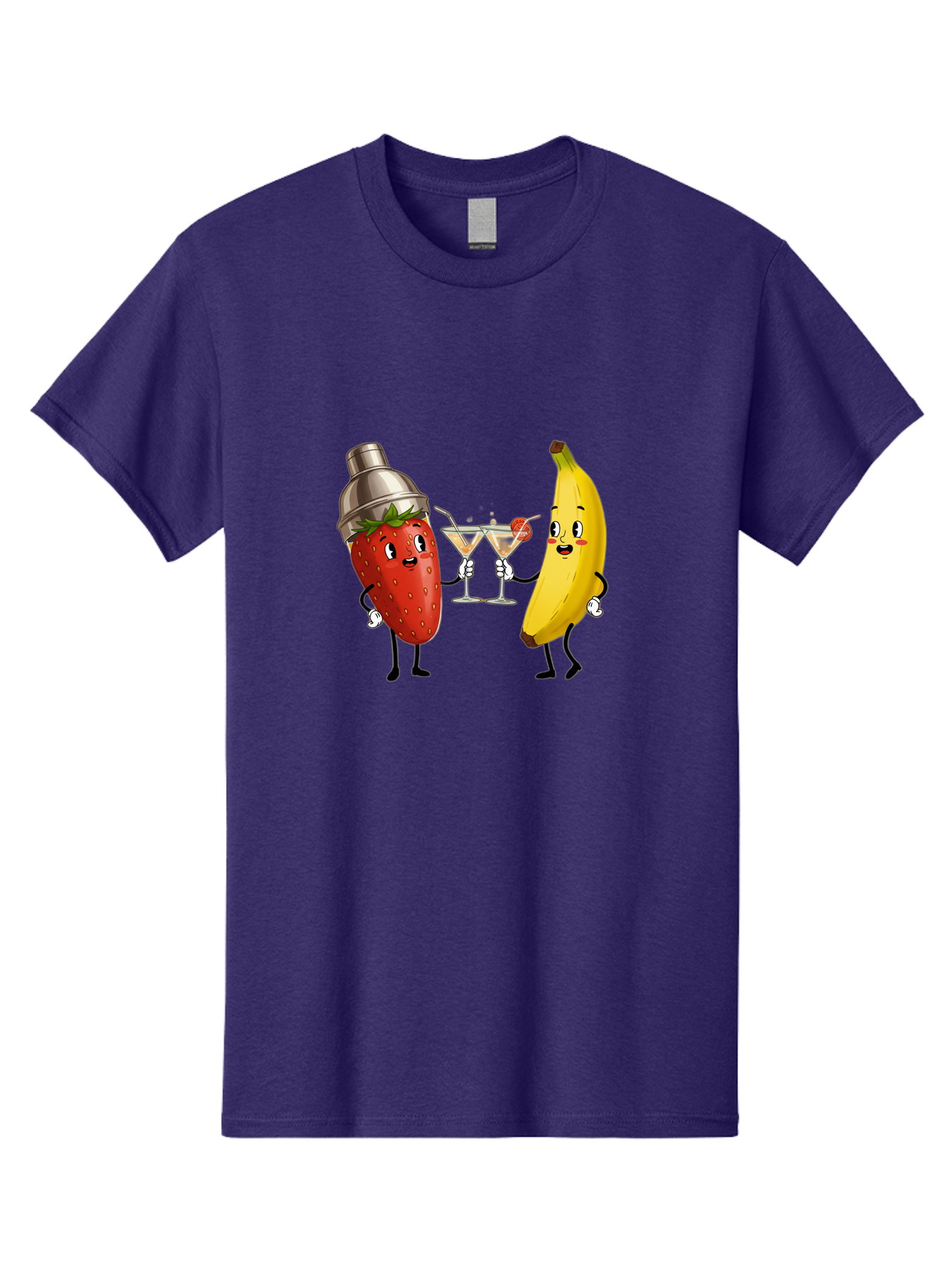Strawberry-Banana-Cocktail Men'S Graphic Tee, 100% Cotton, Comfortable Casual Summer Wear, Machine Washable, Cartoon Strawberry, Cocktail Shaker, Martini Glasses, Banana Character, Fruit Cocktail, Funny Illustration, Animated Fruit, Bad738 13