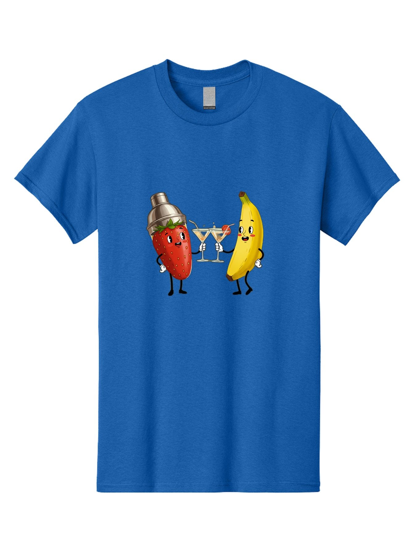 Strawberry-Banana-Cocktail Men'S Graphic Tee, 100% Cotton, Comfortable Casual Summer Wear, Machine Washable, Cartoon Strawberry, Cocktail Shaker, Martini Glasses, Banana Character, Fruit Cocktail, Funny Illustration, Animated Fruit, Bad738 3