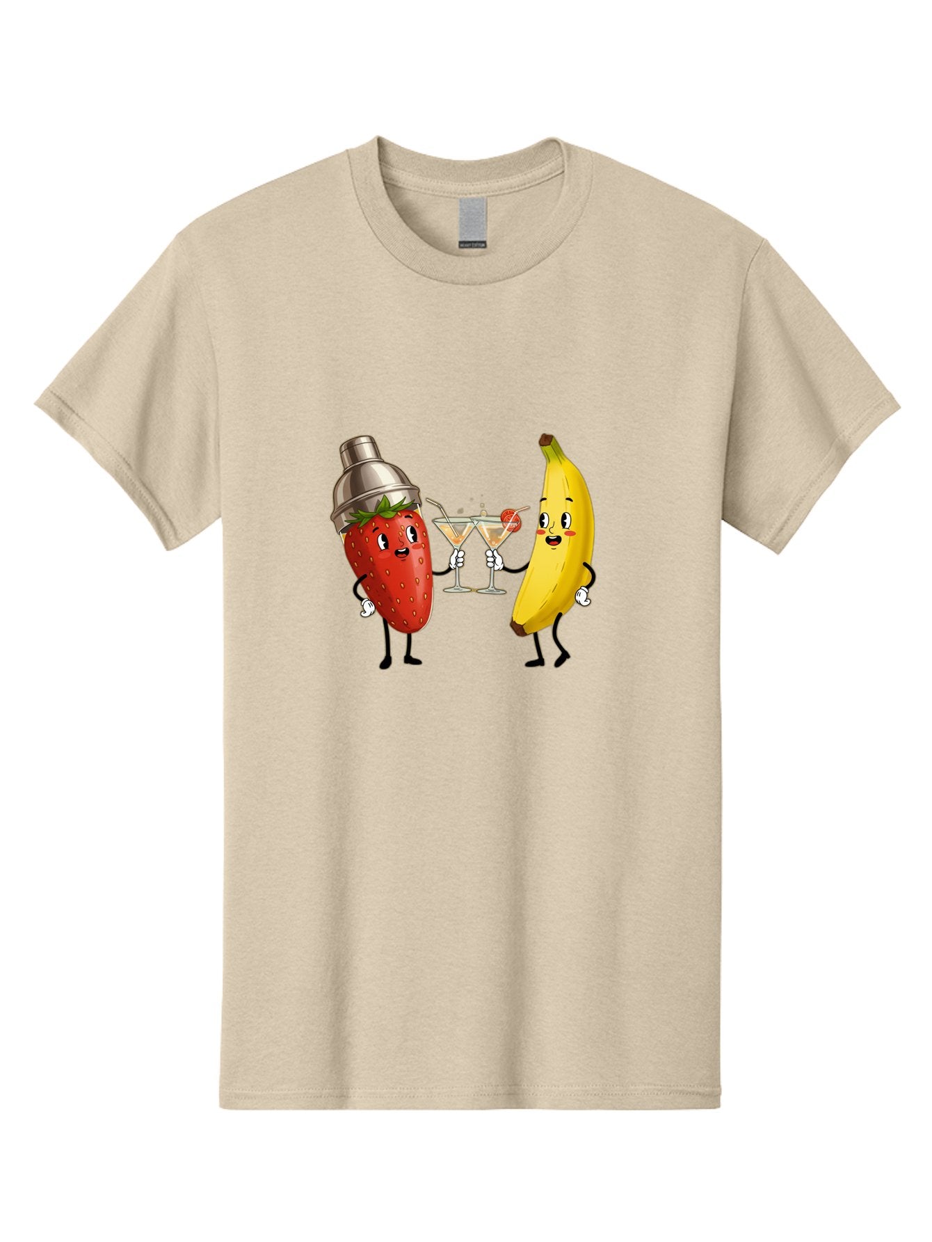 Strawberry-Banana-Cocktail Men'S Graphic Tee, 100% Cotton, Comfortable Casual Summer Wear, Machine Washable, Cartoon Strawberry, Cocktail Shaker, Martini Glasses, Banana Character, Fruit Cocktail, Funny Illustration, Animated Fruit, Bad738 4
