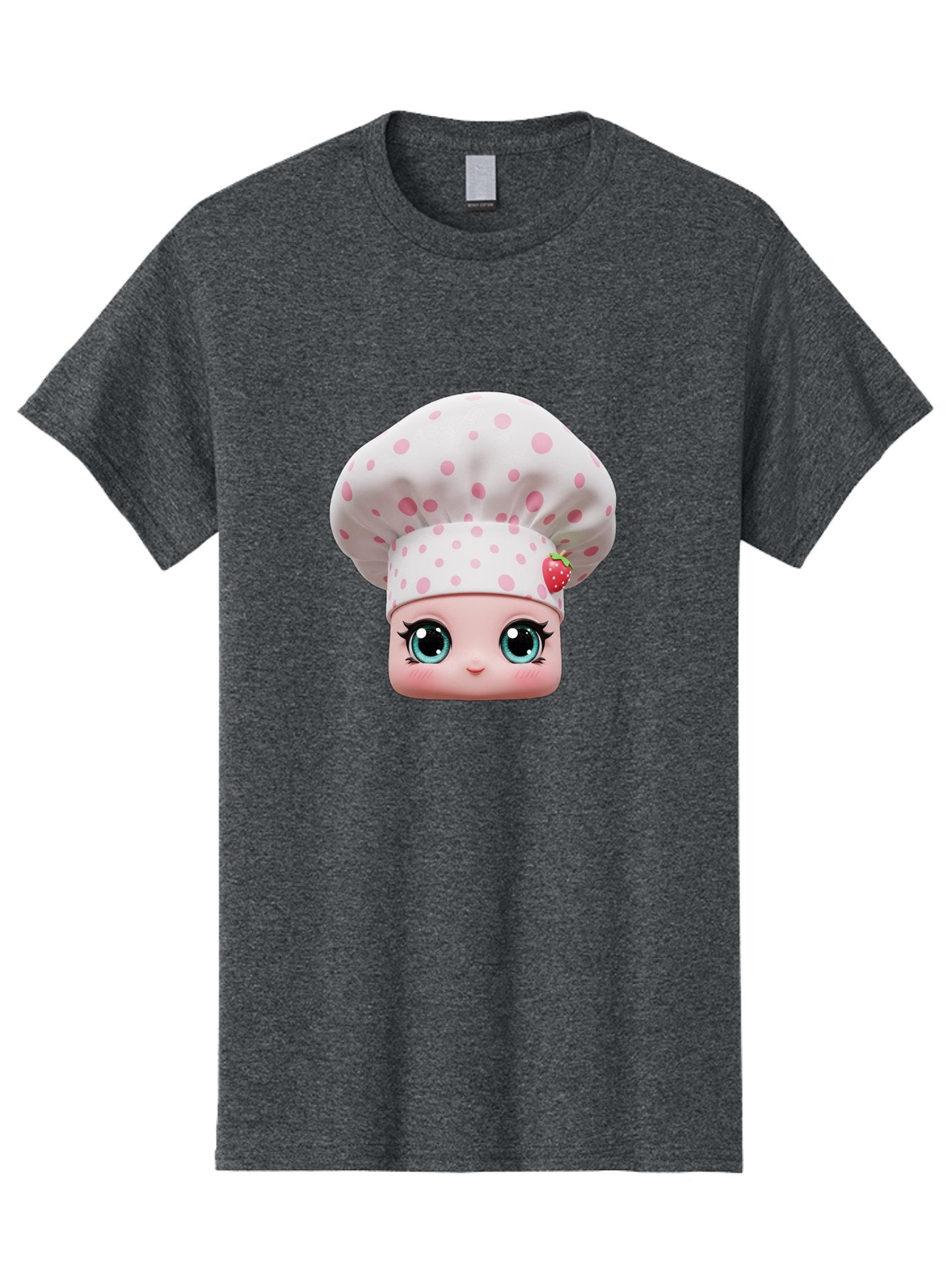 Strawberry-Chef-Head Men'S Graphic Tee, 100% Cotton, Comfortable Casual Summer Wear, Machine Washable, Cartoon Character, Chef Hat, Strawberry Decoration, Pink Polka Dots, Blue Eyes, Pastel Colors, Cute Face, Baking Theme, Sweet Treats, Bad739 10
