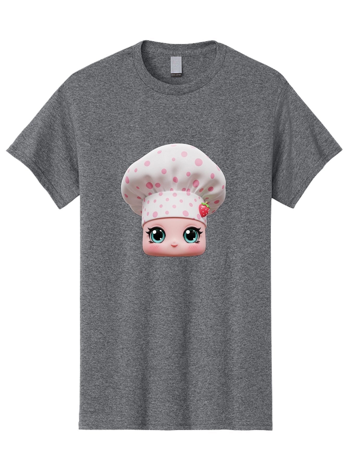 Strawberry-Chef-Head Men'S Graphic Tee, 100% Cotton, Comfortable Casual Summer Wear, Machine Washable, Cartoon Character, Chef Hat, Strawberry Decoration, Pink Polka Dots, Blue Eyes, Pastel Colors, Cute Face, Baking Theme, Sweet Treats, Bad739 14