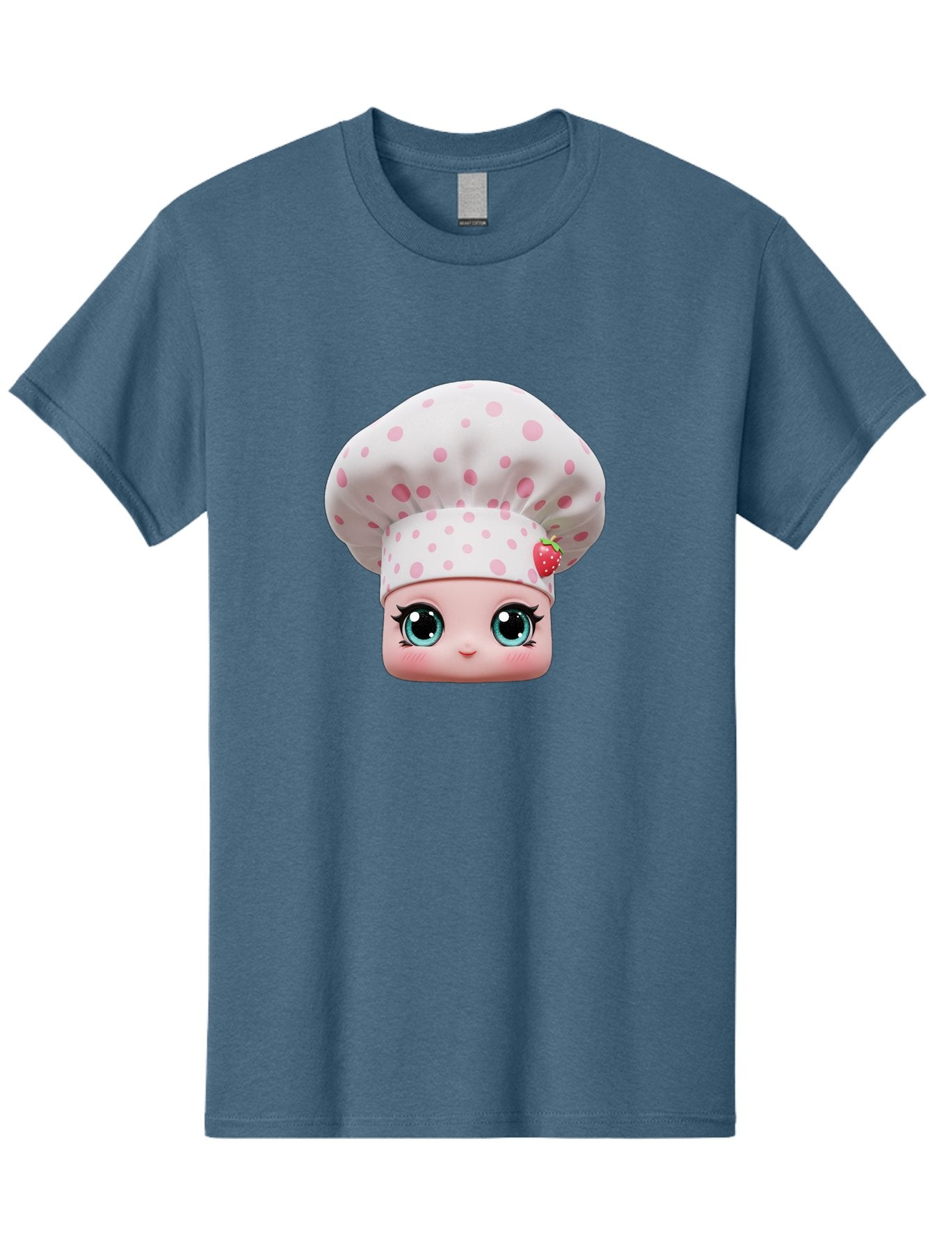 Strawberry-Chef-Head Men'S Graphic Tee, 100% Cotton, Comfortable Casual Summer Wear, Machine Washable, Cartoon Character, Chef Hat, Strawberry Decoration, Pink Polka Dots, Blue Eyes, Pastel Colors, Cute Face, Baking Theme, Sweet Treats, Bad739 13