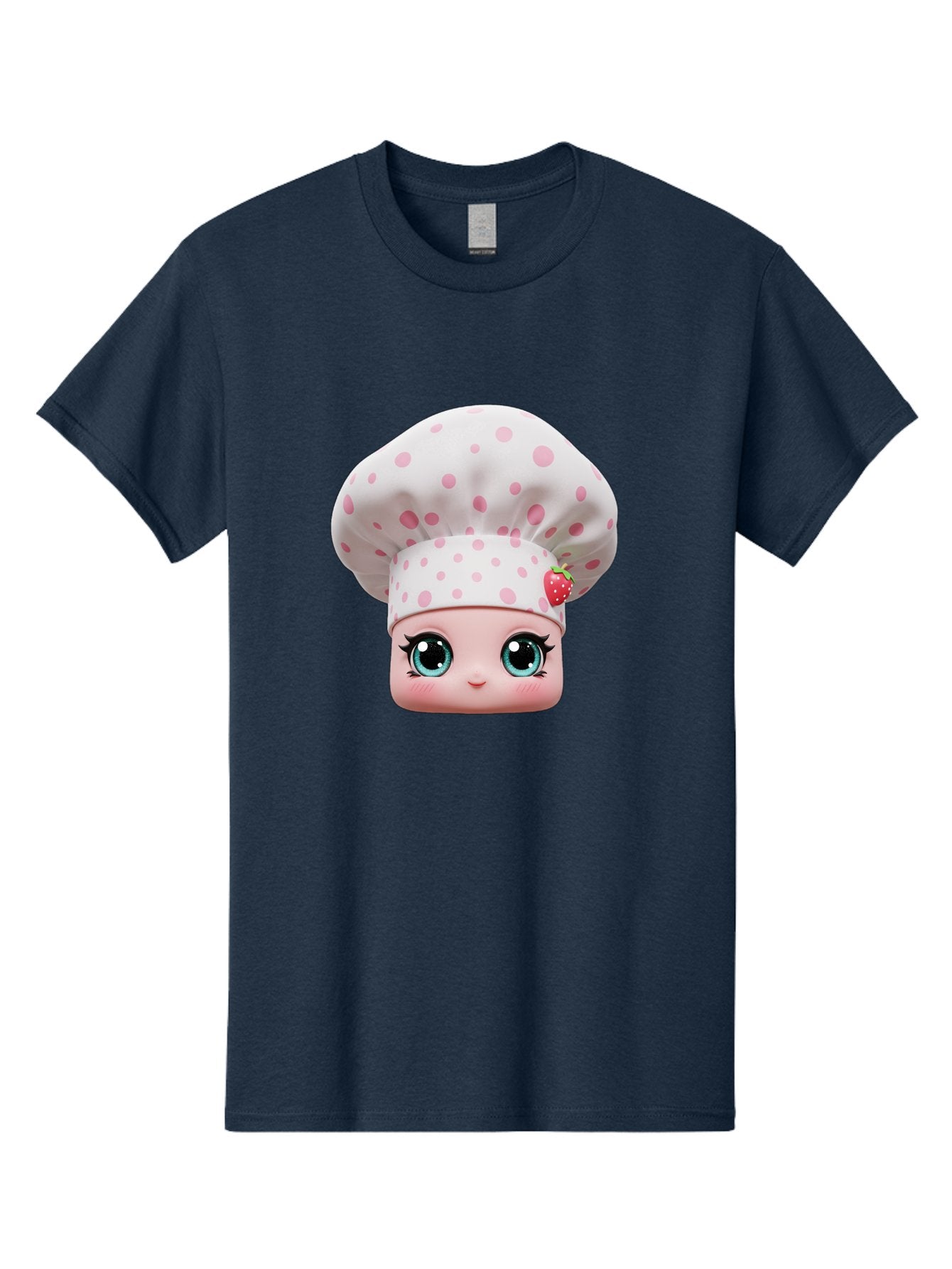 Strawberry-Chef-Head Men'S Graphic Tee, 100% Cotton, Comfortable Casual Summer Wear, Machine Washable, Cartoon Character, Chef Hat, Strawberry Decoration, Pink Polka Dots, Blue Eyes, Pastel Colors, Cute Face, Baking Theme, Sweet Treats, Bad739 12