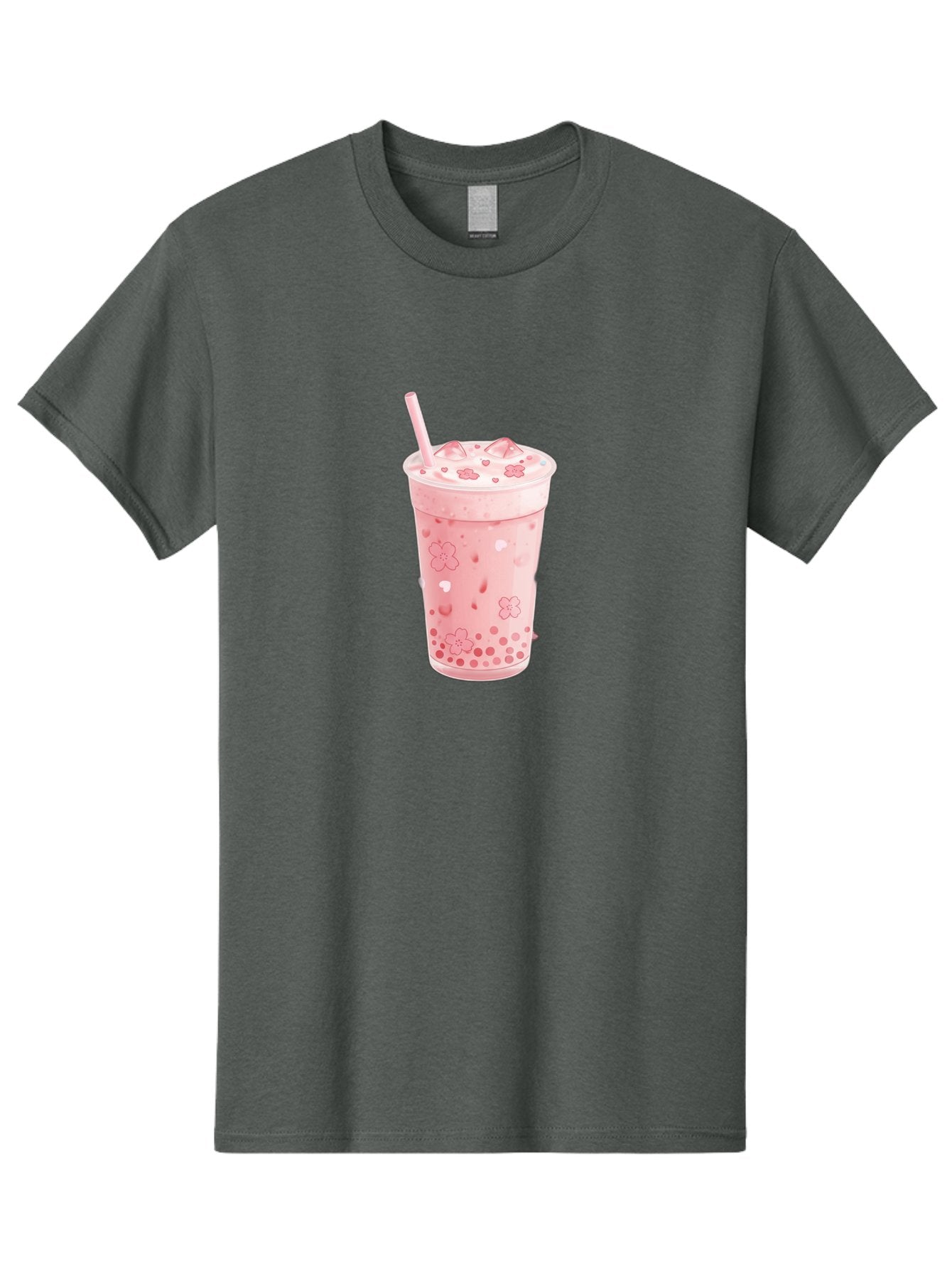 Strawberry-Milk-Tea Men'S Graphic Tee, 100% Cotton, Comfortable Casual Summer Wear, Machine Washable, Pink Milk Tea, Bubble Tea, Boba Drink, Iced Tea, Floral Design, Straw, Creamy Texture, Sweet Treat, Refreshing Beverage, Summer Drink Bad740 7