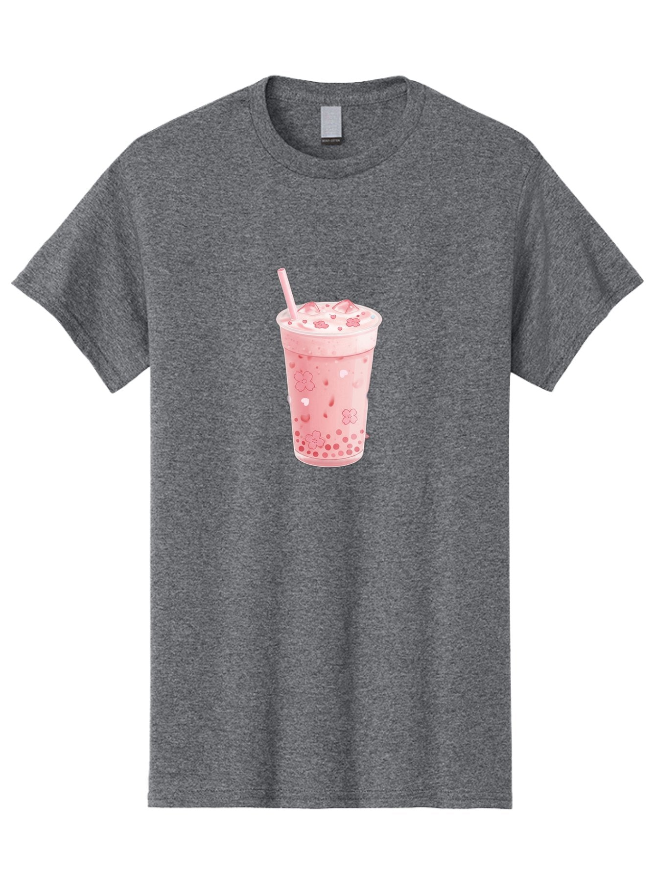 Strawberry-Milk-Tea Men'S Graphic Tee, 100% Cotton, Comfortable Casual Summer Wear, Machine Washable, Pink Milk Tea, Bubble Tea, Boba Drink, Iced Tea, Floral Design, Straw, Creamy Texture, Sweet Treat, Refreshing Beverage, Summer Drink Bad740 3