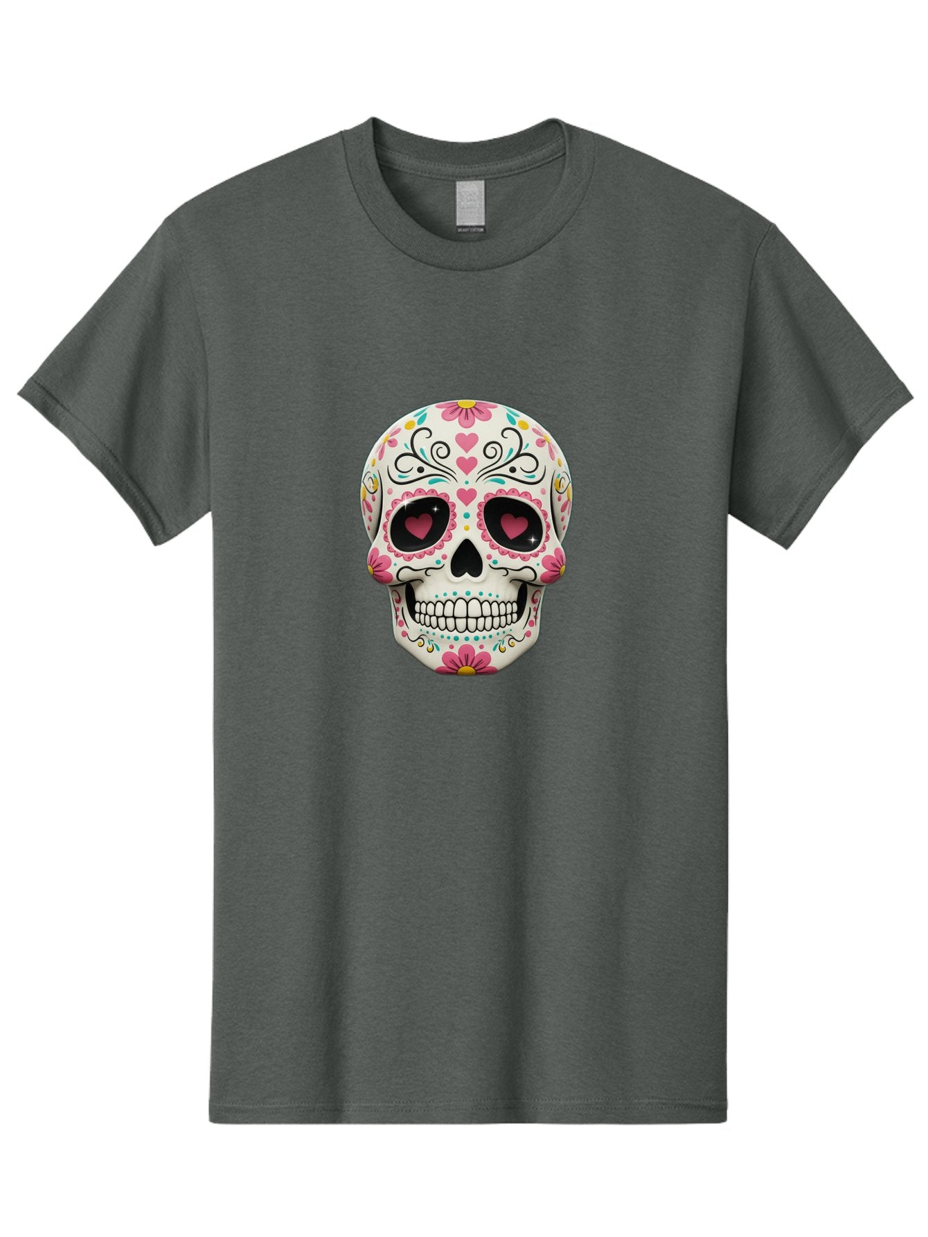 Sugar-Skull-1 Men'S Graphic Tee, 100% Cotton, Comfortable Casual Summer Wear, Machine Washable, Sugar Skull, Day Of The Dead, Floral Designs, Heart-Shaped Eyes, Vibrant Colors, Festive Decoration, Mexican Culture, Intricate Patterns, Skull Art Bad758 10