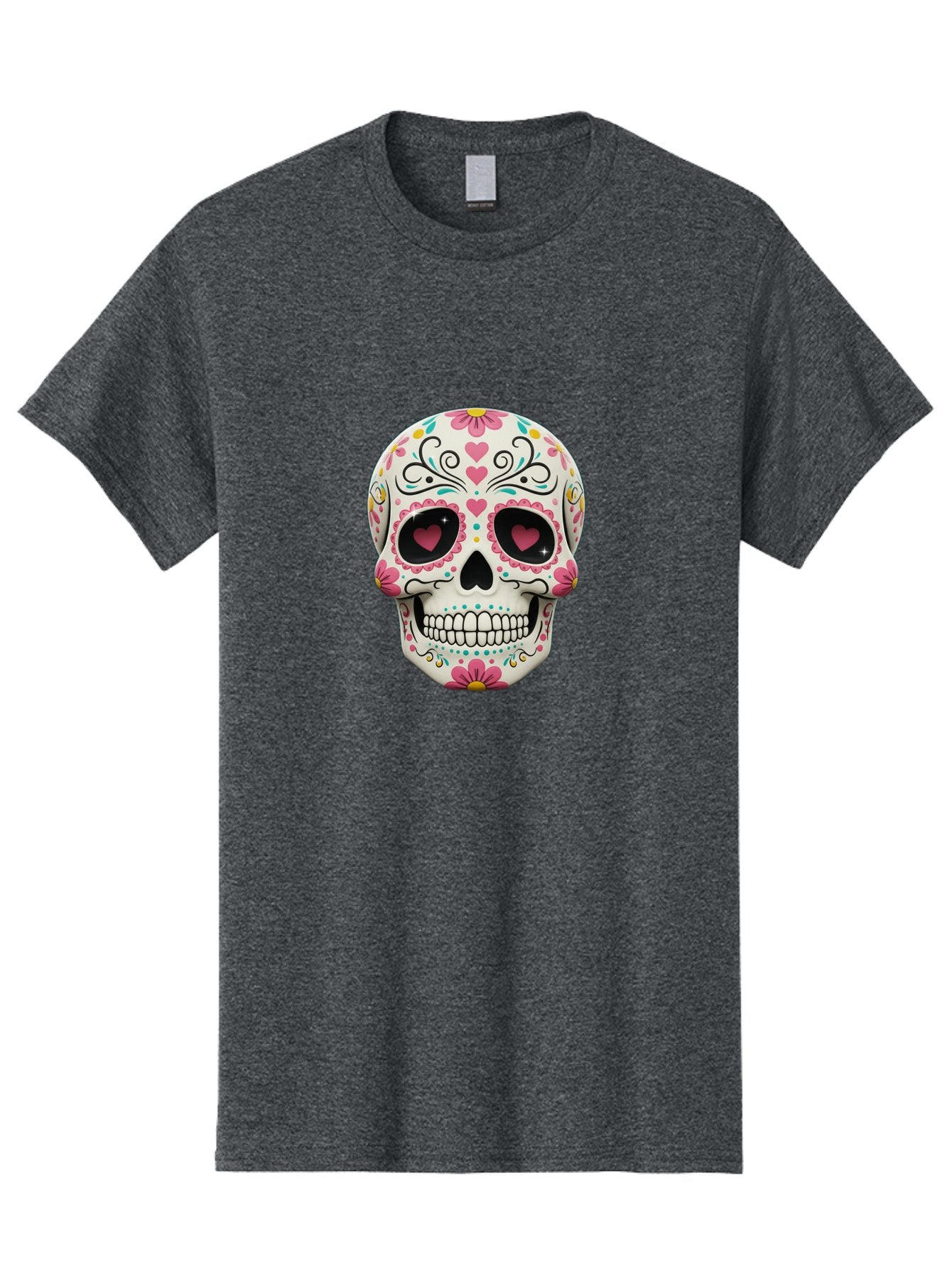 Sugar-Skull-1 Men'S Graphic Tee, 100% Cotton, Comfortable Casual Summer Wear, Machine Washable, Sugar Skull, Day Of The Dead, Floral Designs, Heart-Shaped Eyes, Vibrant Colors, Festive Decoration, Mexican Culture, Intricate Patterns, Skull Art Bad758 11