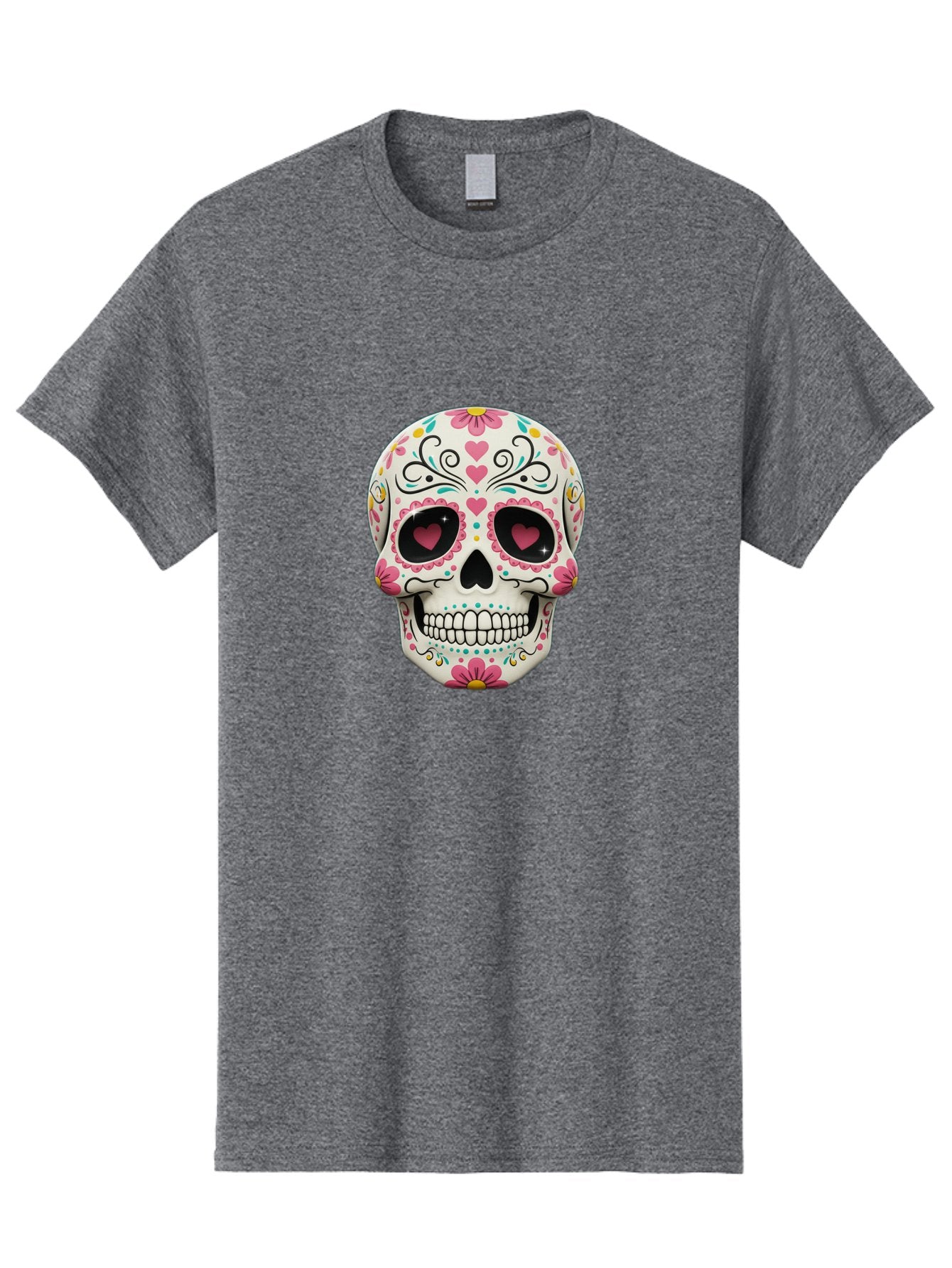 Sugar-Skull-1 Men'S Graphic Tee, 100% Cotton, Comfortable Casual Summer Wear, Machine Washable, Sugar Skull, Day Of The Dead, Floral Designs, Heart-Shaped Eyes, Vibrant Colors, Festive Decoration, Mexican Culture, Intricate Patterns, Skull Art Bad758 7