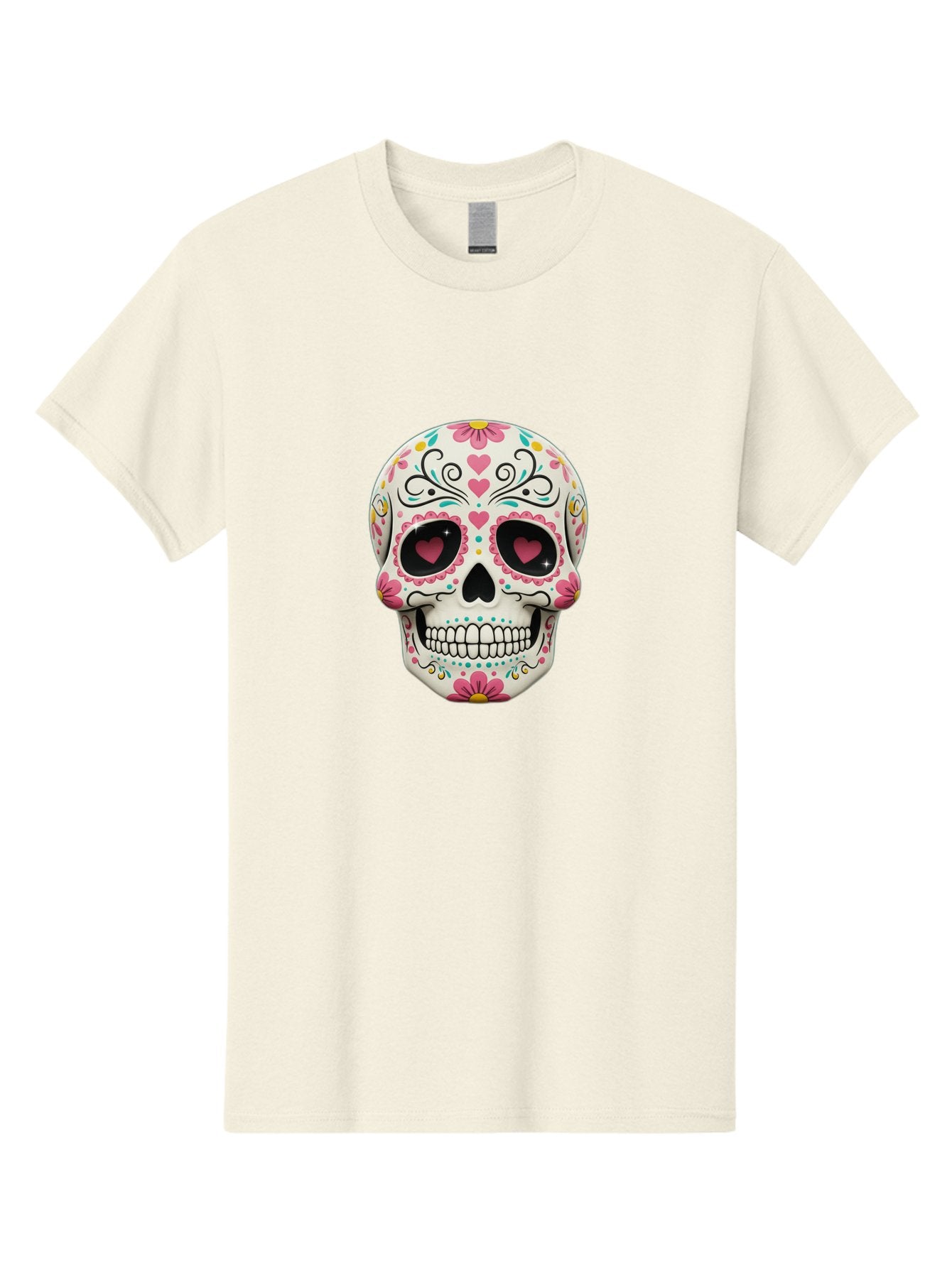 Sugar-Skull-1 Men'S Graphic Tee, 100% Cotton, Comfortable Casual Summer Wear, Machine Washable, Sugar Skull, Day Of The Dead, Floral Designs, Heart-Shaped Eyes, Vibrant Colors, Festive Decoration, Mexican Culture, Intricate Patterns, Skull Art Bad758 14