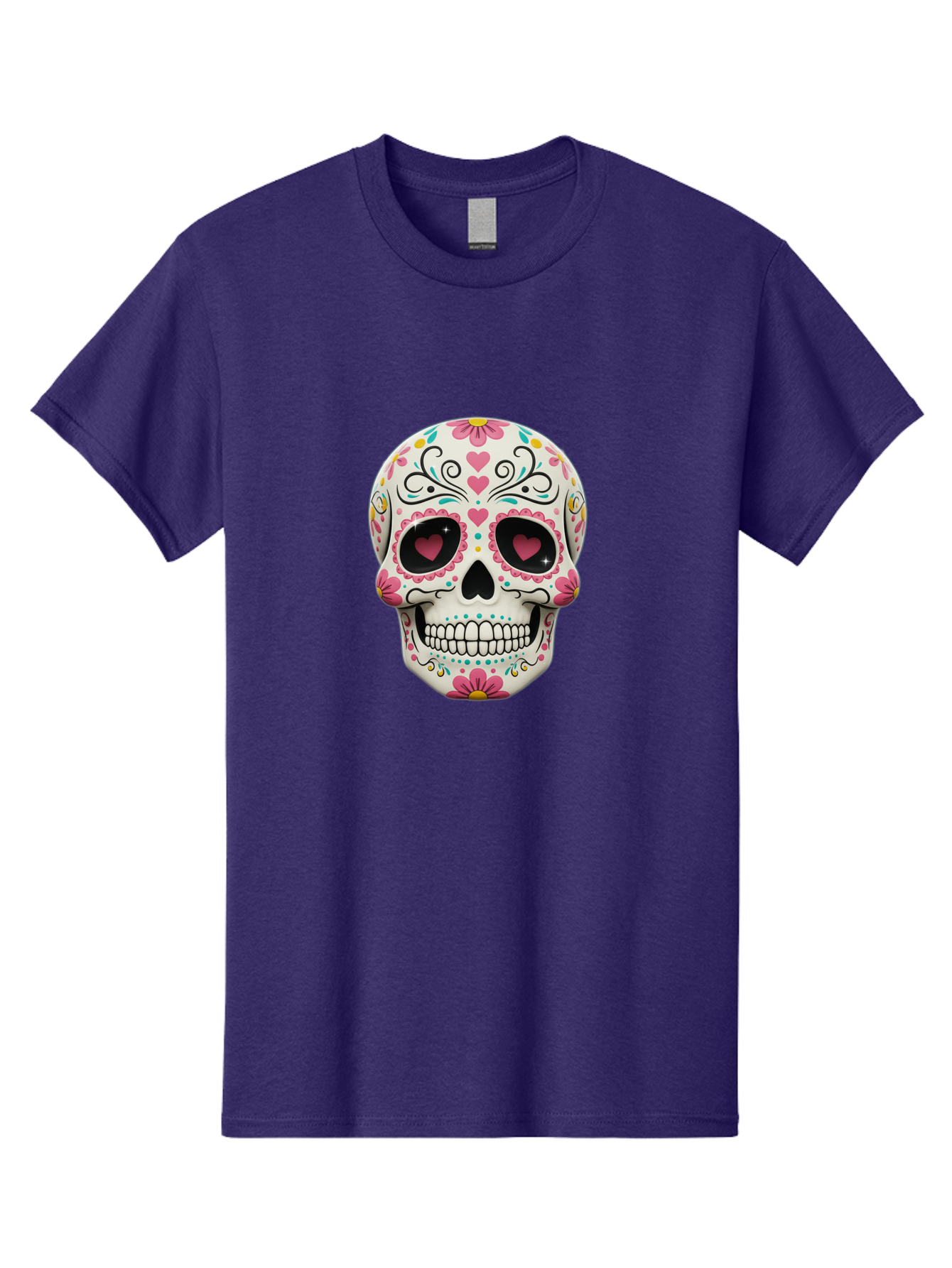 Sugar-Skull-1 Men'S Graphic Tee, 100% Cotton, Comfortable Casual Summer Wear, Machine Washable, Sugar Skull, Day Of The Dead, Floral Designs, Heart-Shaped Eyes, Vibrant Colors, Festive Decoration, Mexican Culture, Intricate Patterns, Skull Art Bad758 3