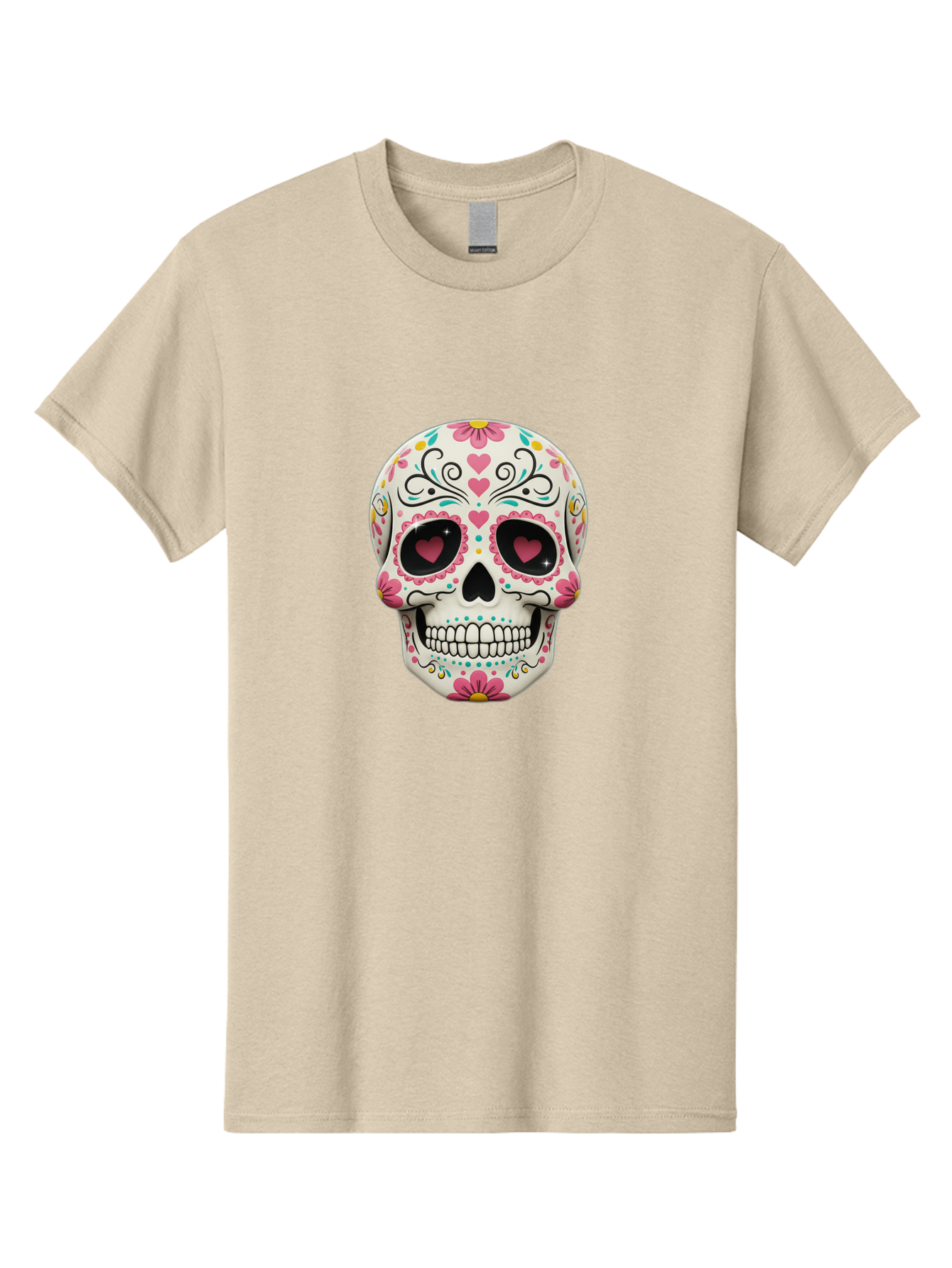 Sugar-Skull-1 Men'S Graphic Tee, 100% Cotton, Comfortable Casual Summer Wear, Machine Washable, Sugar Skull, Day Of The Dead, Floral Designs, Heart-Shaped Eyes, Vibrant Colors, Festive Decoration, Mexican Culture, Intricate Patterns, Skull Art Bad758 12