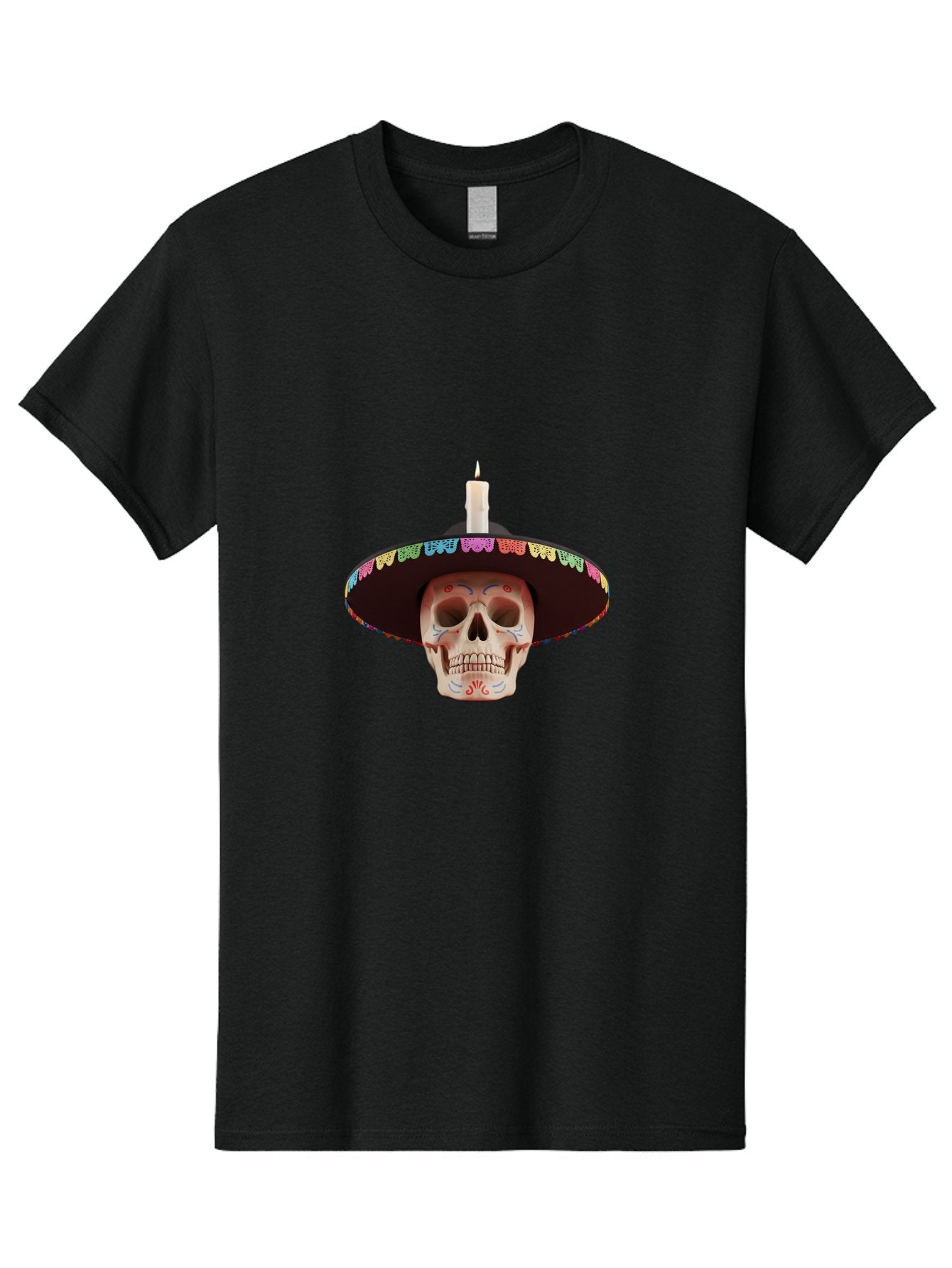 Sugar-Skull-10 Men'S Graphic Tee, 100% Cotton, Comfortable Casual Summer Wear, Machine Washable, Sugar Skull With Sombrero, Dia De Los Muertos, Colorful Decorations, Traditional Mexican Art, Vibrant Culture, Festive Spirit, Unique Design, Bad759 8