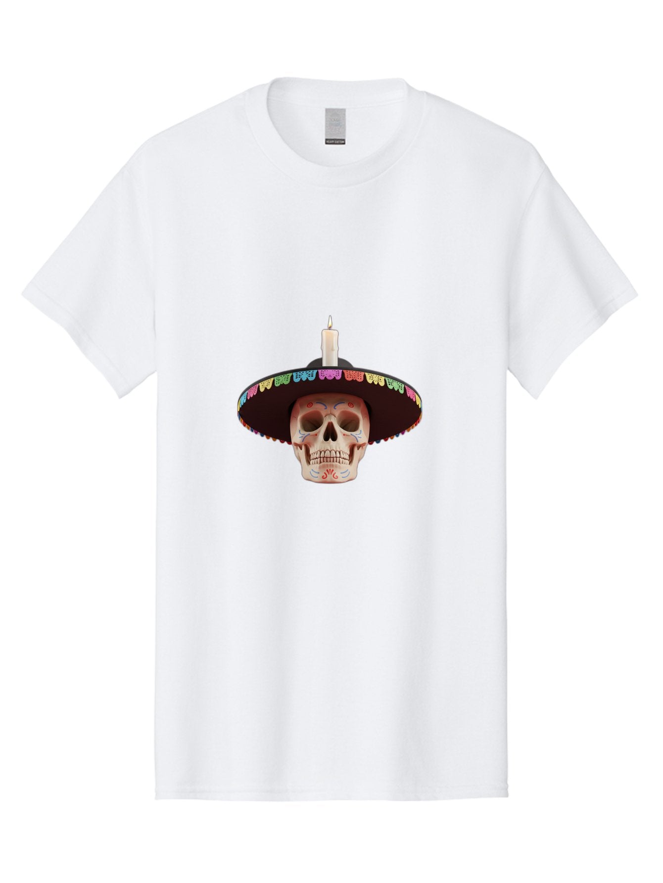 Sugar-Skull-10 Men'S Graphic Tee, 100% Cotton, Comfortable Casual Summer Wear, Machine Washable, Sugar Skull With Sombrero, Dia De Los Muertos, Colorful Decorations, Traditional Mexican Art, Vibrant Culture, Festive Spirit, Unique Design, Bad759