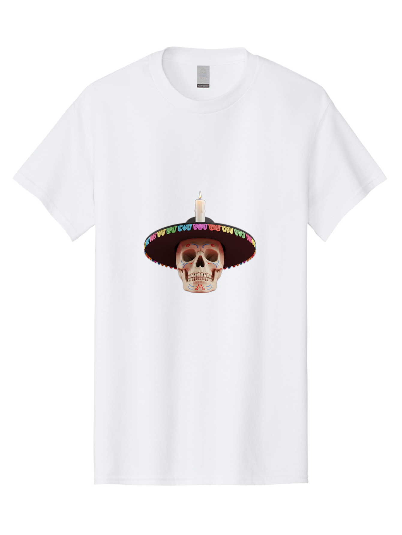 Sugar-Skull-10 Men'S Graphic Tee, 100% Cotton, Comfortable Casual Summer Wear, Machine Washable, Sugar Skull With Sombrero, Dia De Los Muertos, Colorful Decorations, Traditional Mexican Art, Vibrant Culture, Festive Spirit, Unique Design, Bad759 10