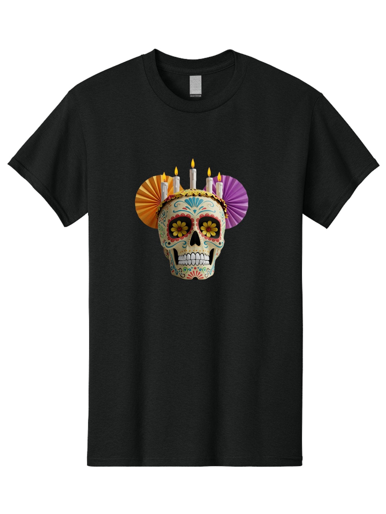 Sugar-Skull-11 Men'S Graphic Tee, 100% Cotton, Comfortable Casual Summer Wear, Machine Washable, Sugar Skull, Day Of The Dead, Vibrant Colors, Festive Decorations, Candles Lit, Flowers In Eyes, Traditional Mexican Art, Cultural Celebration, Bad760 9