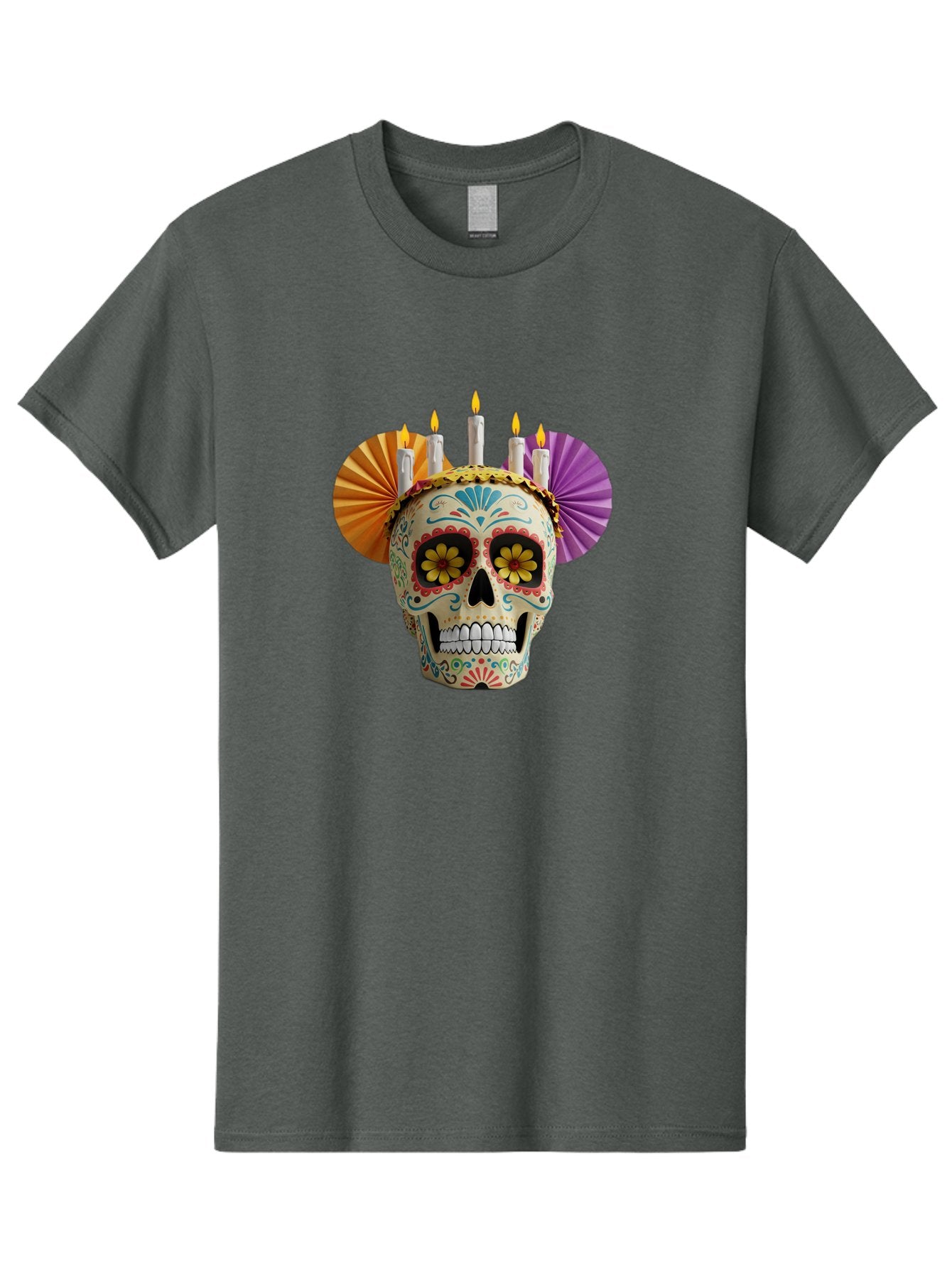 Sugar-Skull-11 Men'S Graphic Tee, 100% Cotton, Comfortable Casual Summer Wear, Machine Washable, Sugar Skull, Day Of The Dead, Vibrant Colors, Festive Decorations, Candles Lit, Flowers In Eyes, Traditional Mexican Art, Cultural Celebration, Bad760 8