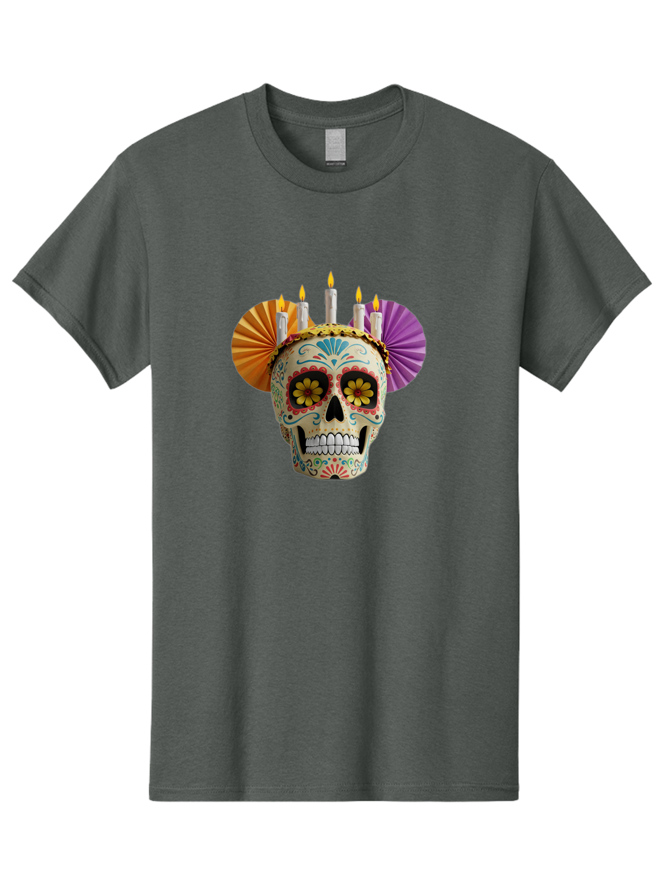 Sugar-Skull-11 Men'S Graphic Tee, 100% Cotton, Comfortable Casual Summer Wear, Machine Washable, Sugar Skull, Day Of The Dead, Vibrant Colors, Festive Decorations, Candles Lit, Flowers In Eyes, Traditional Mexican Art, Cultural Celebration, Bad760 6