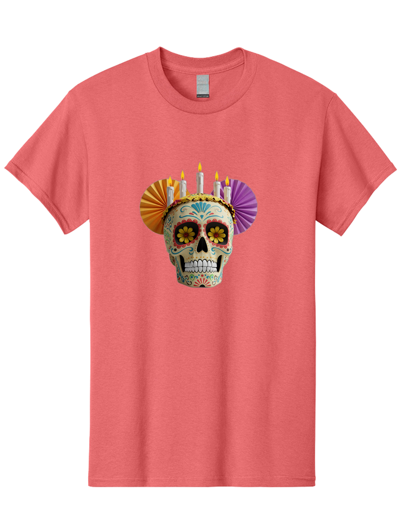 Sugar-Skull-11 Men'S Graphic Tee, 100% Cotton, Comfortable Casual Summer Wear, Machine Washable, Sugar Skull, Day Of The Dead, Vibrant Colors, Festive Decorations, Candles Lit, Flowers In Eyes, Traditional Mexican Art, Cultural Celebration, Bad760 8