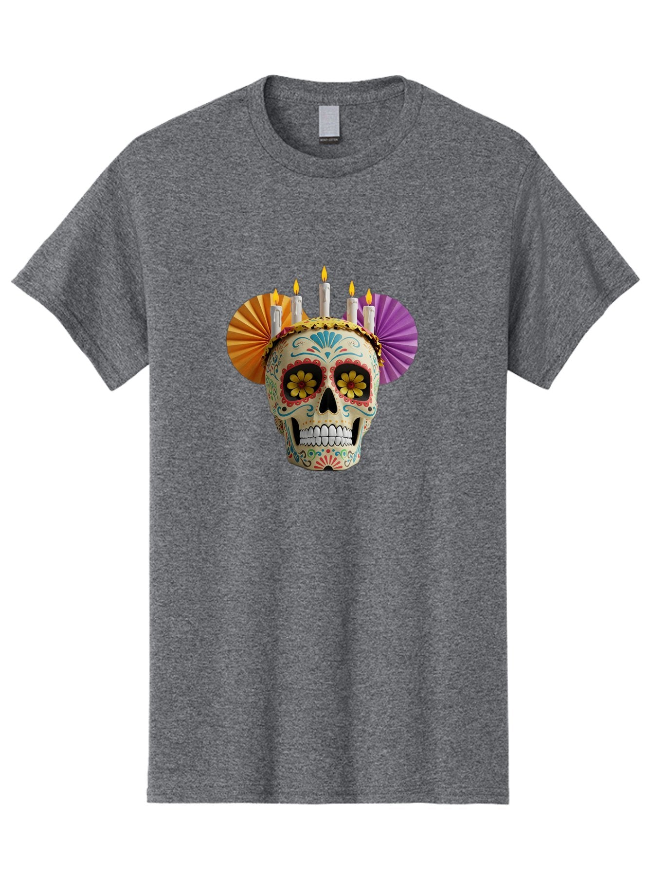 Sugar-Skull-11 Men'S Graphic Tee, 100% Cotton, Comfortable Casual Summer Wear, Machine Washable, Sugar Skull, Day Of The Dead, Vibrant Colors, Festive Decorations, Candles Lit, Flowers In Eyes, Traditional Mexican Art, Cultural Celebration, Bad760 14