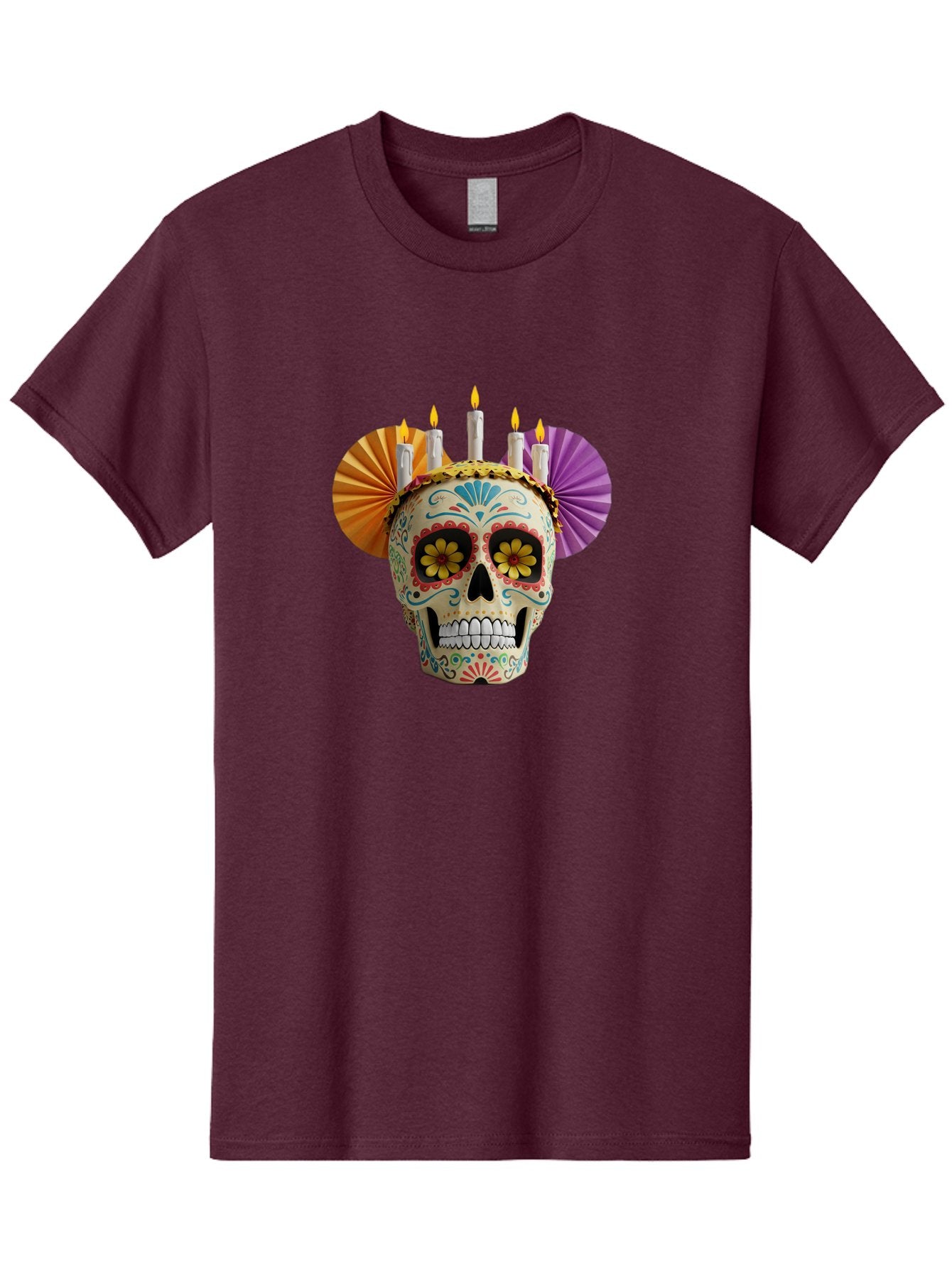 Sugar-Skull-11 Men'S Graphic Tee, 100% Cotton, Comfortable Casual Summer Wear, Machine Washable, Sugar Skull, Day Of The Dead, Vibrant Colors, Festive Decorations, Candles Lit, Flowers In Eyes, Traditional Mexican Art, Cultural Celebration, Bad760 4