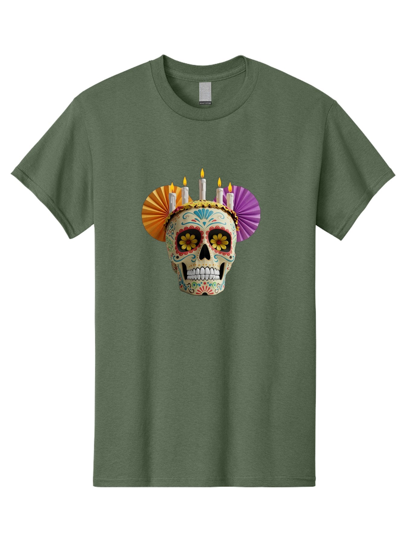 Sugar-Skull-11 Men'S Graphic Tee, 100% Cotton, Comfortable Casual Summer Wear, Machine Washable, Sugar Skull, Day Of The Dead, Vibrant Colors, Festive Decorations, Candles Lit, Flowers In Eyes, Traditional Mexican Art, Cultural Celebration, Bad760 15
