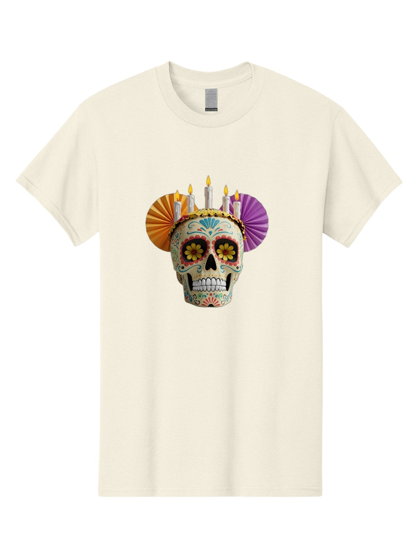 Sugar-Skull-11 Men'S Graphic Tee, 100% Cotton, Comfortable Casual Summer Wear, Machine Washable, Sugar Skull, Day Of The Dead, Vibrant Colors, Festive Decorations, Candles Lit, Flowers In Eyes, Traditional Mexican Art, Cultural Celebration, Bad760 6