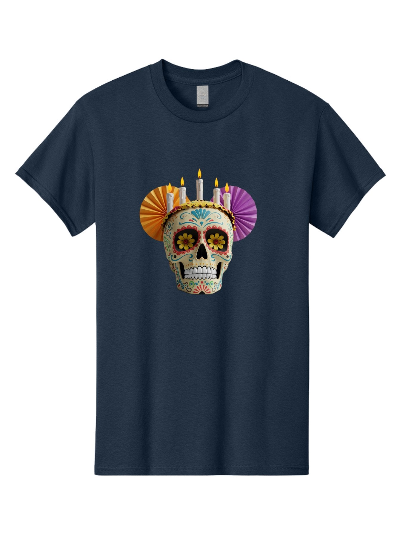 Sugar-Skull-11 Men'S Graphic Tee, 100% Cotton, Comfortable Casual Summer Wear, Machine Washable, Sugar Skull, Day Of The Dead, Vibrant Colors, Festive Decorations, Candles Lit, Flowers In Eyes, Traditional Mexican Art, Cultural Celebration, Bad760 11