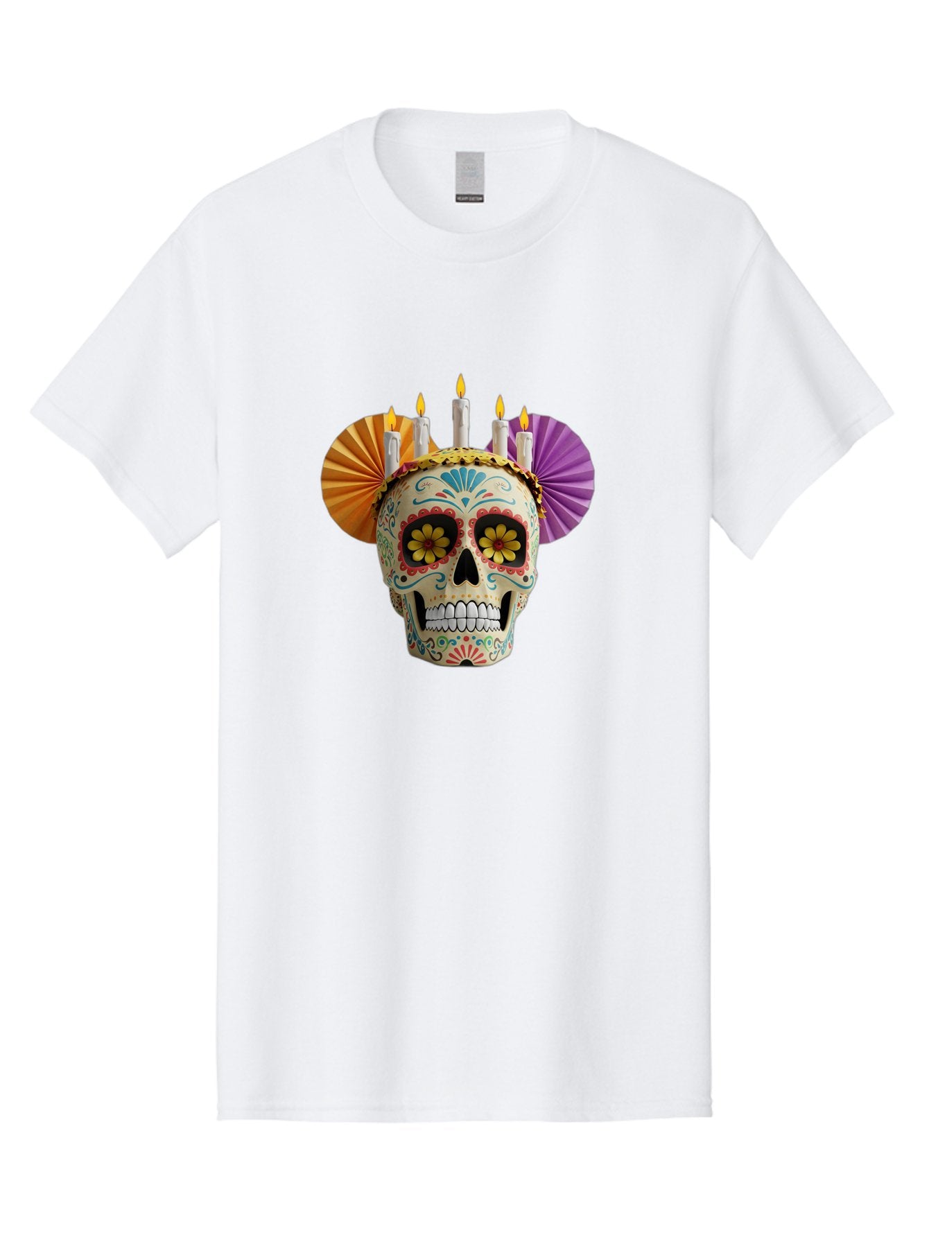Sugar-Skull-11 Men'S Graphic Tee, 100% Cotton, Comfortable Casual Summer Wear, Machine Washable, Sugar Skull, Day Of The Dead, Vibrant Colors, Festive Decorations, Candles Lit, Flowers In Eyes, Traditional Mexican Art, Cultural Celebration, Bad760 13