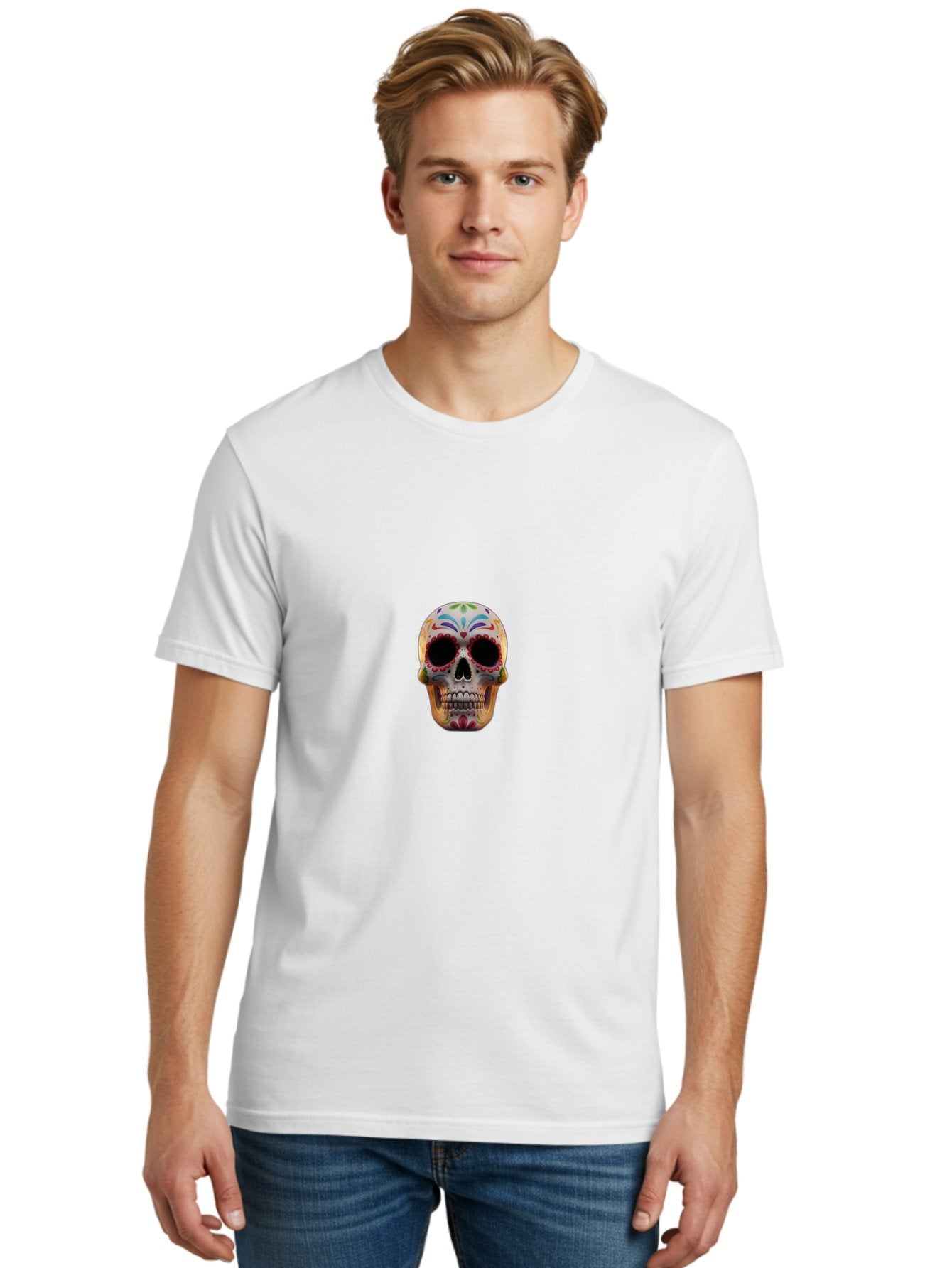 Sugar-Skull-12 Men'S Graphic Tee, 100% Cotton, Comfortable Casual Summer Wear, Machine Washable, Sugar Skull, Day Of The Dead, Dia De Los Muertos, Vibrant Colors, Decorative Skull, Mexican Culture, Skull Decoration, Colorful Patterns Bad761 22