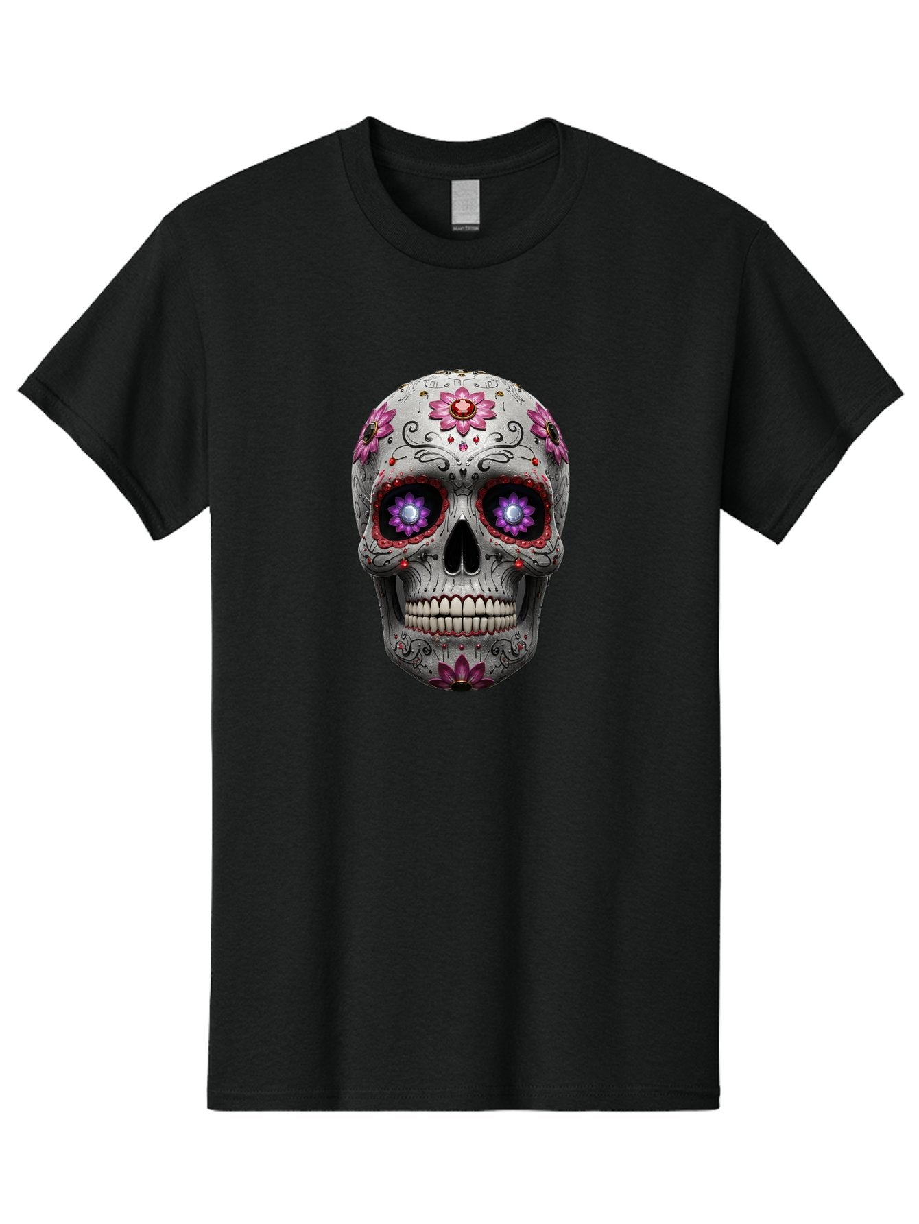 Sugar-Skull-17 Men'S Graphic Tee, 100% Cotton, Comfortable Casual Summer Wear, Machine Washable, Sugar Skull, Day Of The Dead, Skull Art, Floral Designs, Vibrant Colors, Intricate Patterns, Gothic Style, Mystical Symbols, Jewelry Designs, Bad766 10