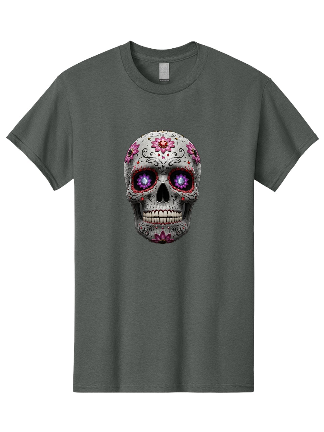 Sugar-Skull-17 Men'S Graphic Tee, 100% Cotton, Comfortable Casual Summer Wear, Machine Washable, Sugar Skull, Day Of The Dead, Skull Art, Floral Designs, Vibrant Colors, Intricate Patterns, Gothic Style, Mystical Symbols, Jewelry Designs, Bad766