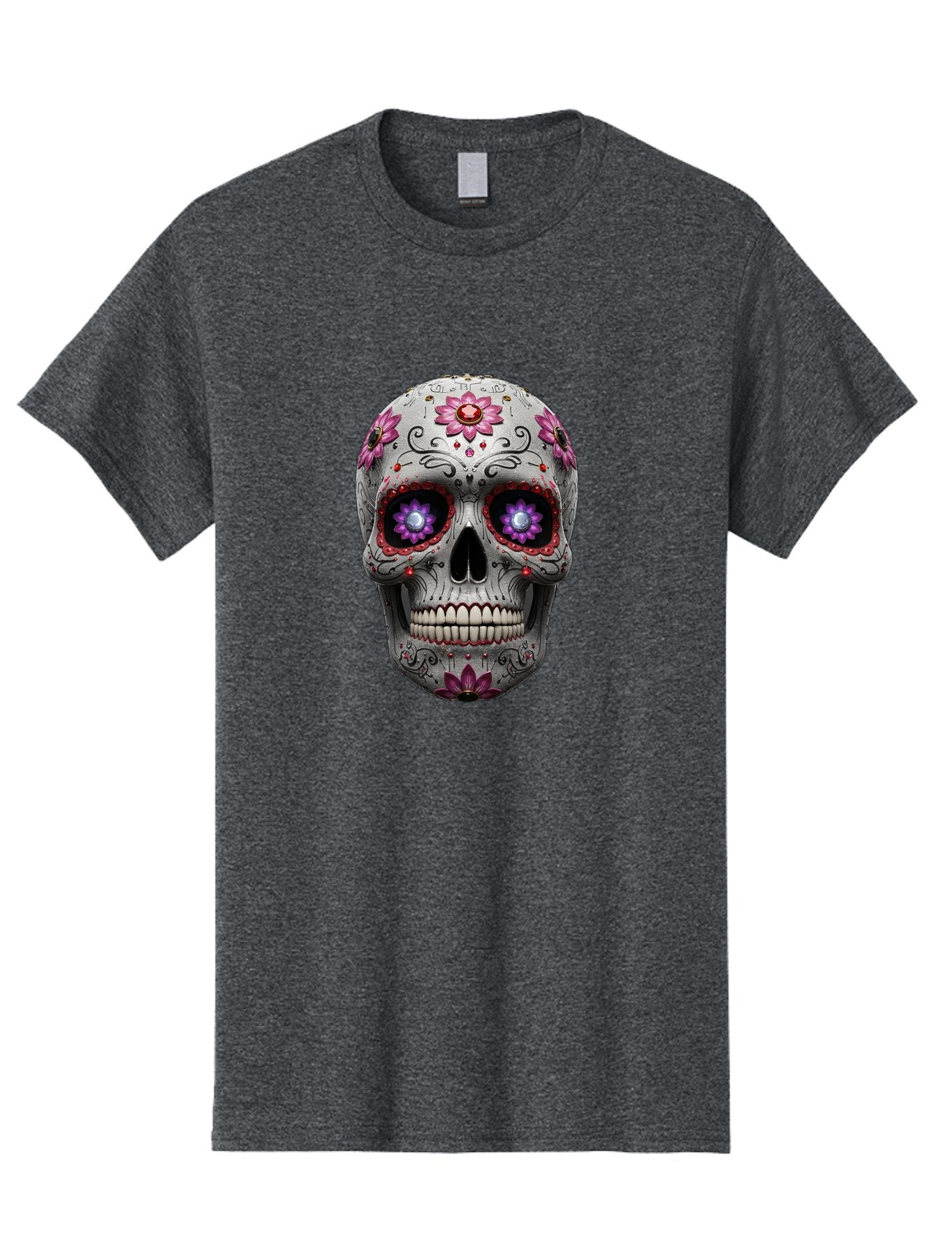 Sugar-Skull-17 Men'S Graphic Tee, 100% Cotton, Comfortable Casual Summer Wear, Machine Washable, Sugar Skull, Day Of The Dead, Skull Art, Floral Designs, Vibrant Colors, Intricate Patterns, Gothic Style, Mystical Symbols, Jewelry Designs, Bad766 12